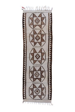 Antique Kilim Runner with Cream Field and Tassels on Ends
