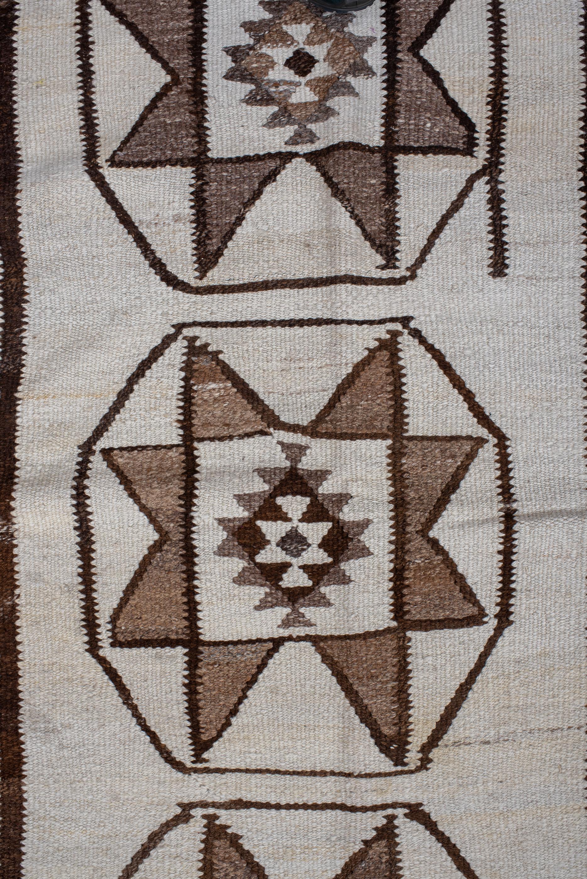 Hand-Knotted Antique Kilim Runner with Cream Field and Tassels on Ends
