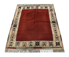 Antique Kilim Wine Red Oriental Handwoven Carpet Area Rug