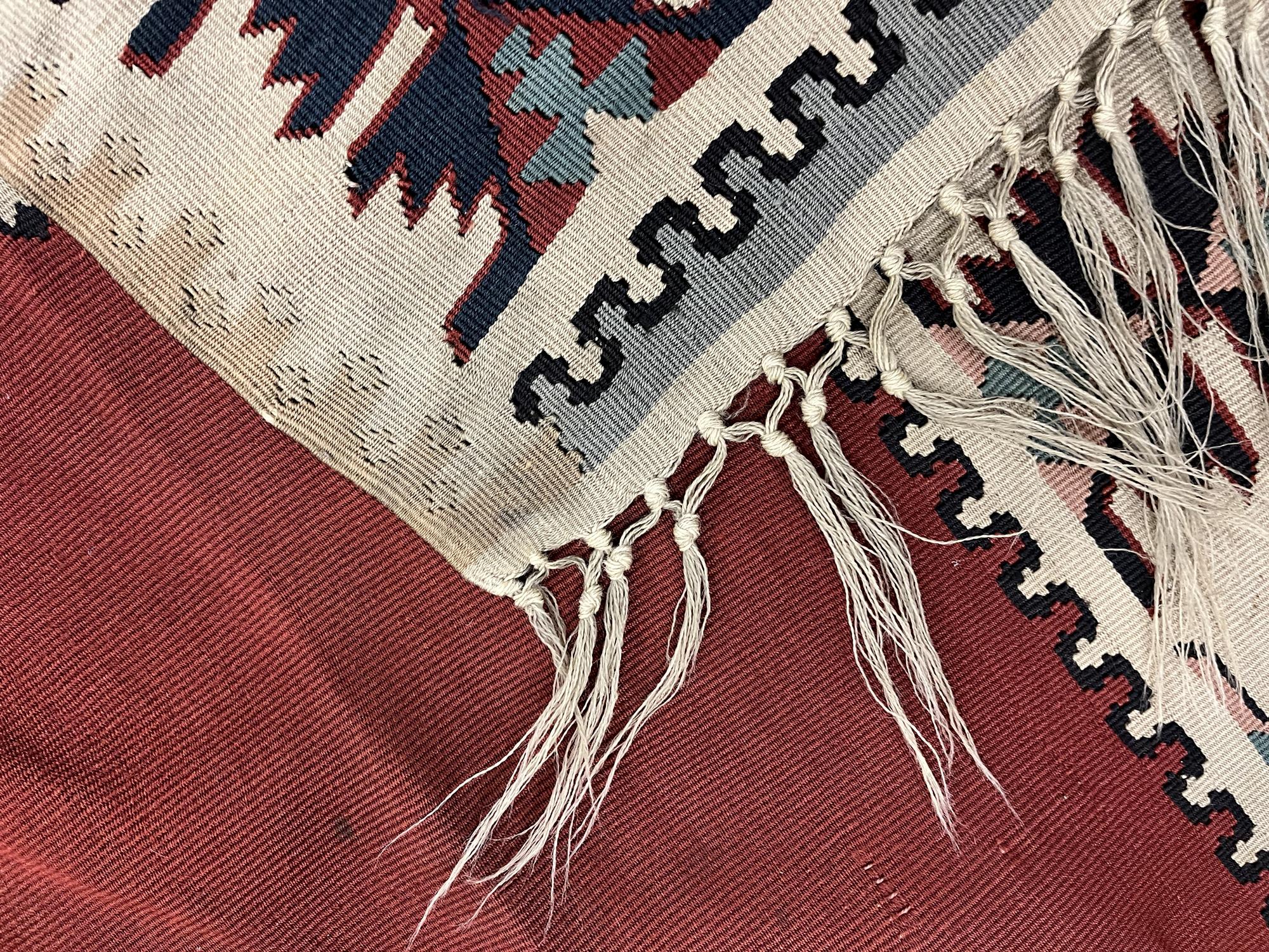 Antique Kilim Wine Red Oriental Handwoven Carpet Area Rug For Sale 1