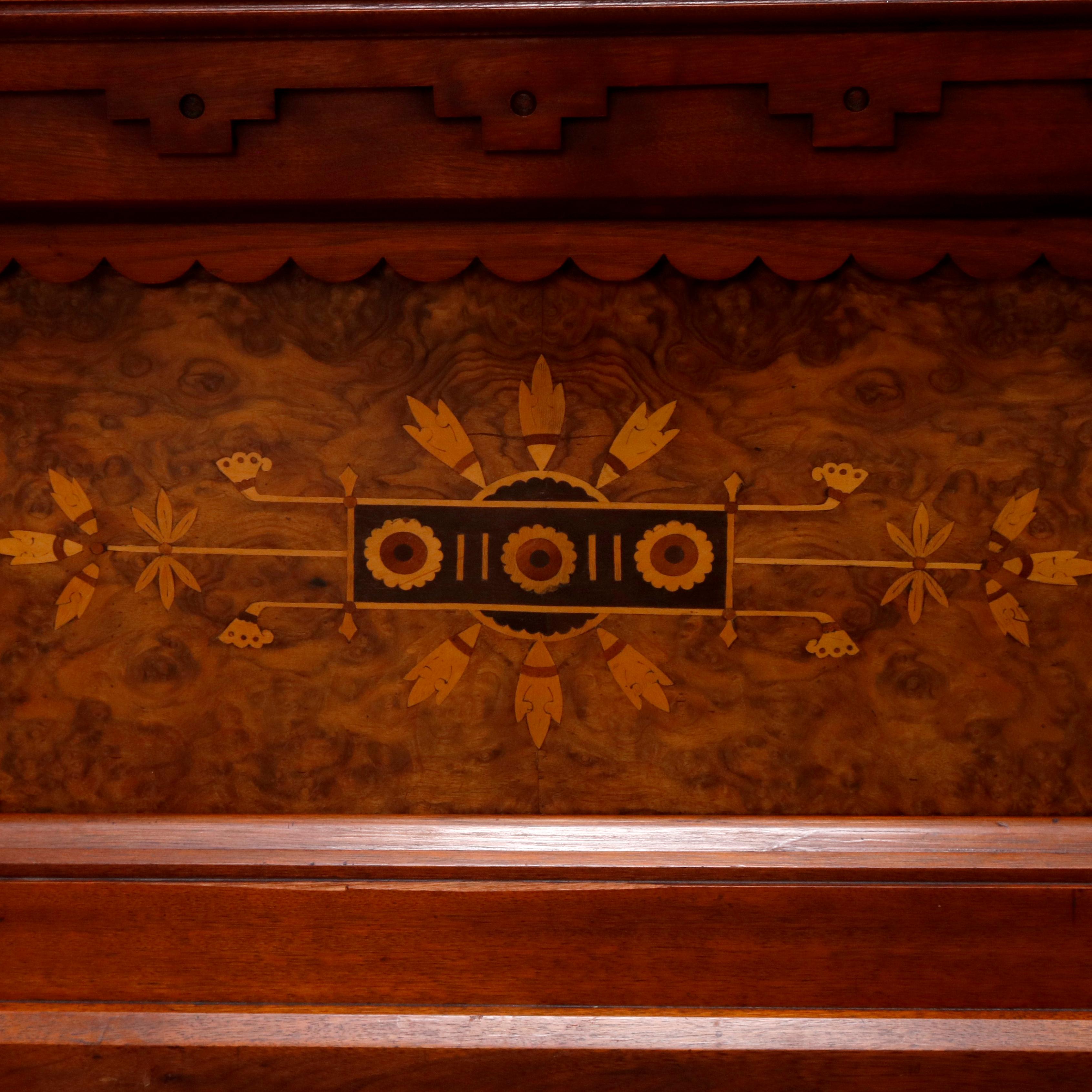 19th Century Antique Kimbel & Cabus Carved Walnut, Burl and Marquetry Bedroom Suit
