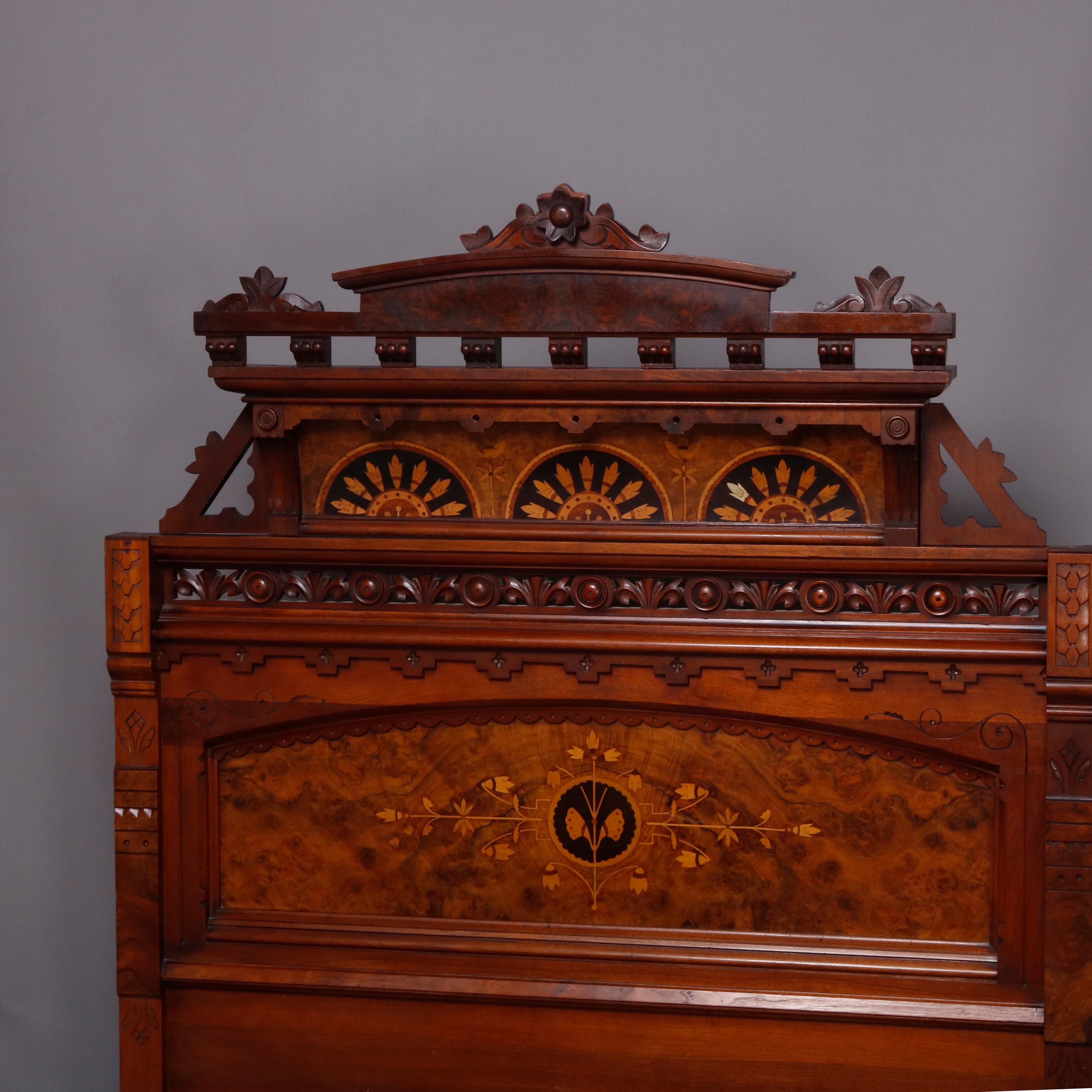 Marble Antique Kimbel & Cabus Carved Walnut, Burl and Marquetry Bedroom Suit