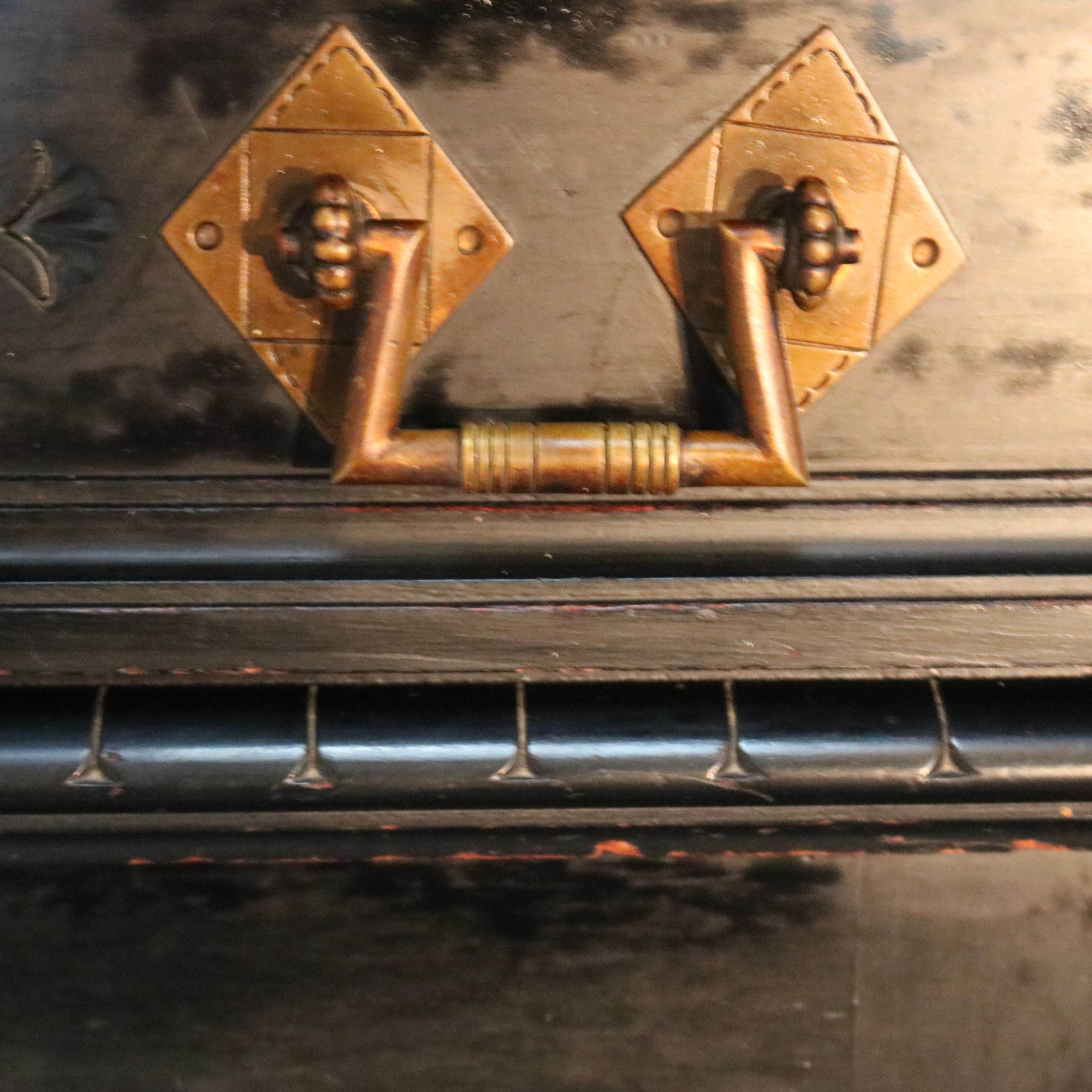 19th Century Antique Kimble & Cabus Aesthetic Movement Carved & Ebonized Cabinet, Herons 1870