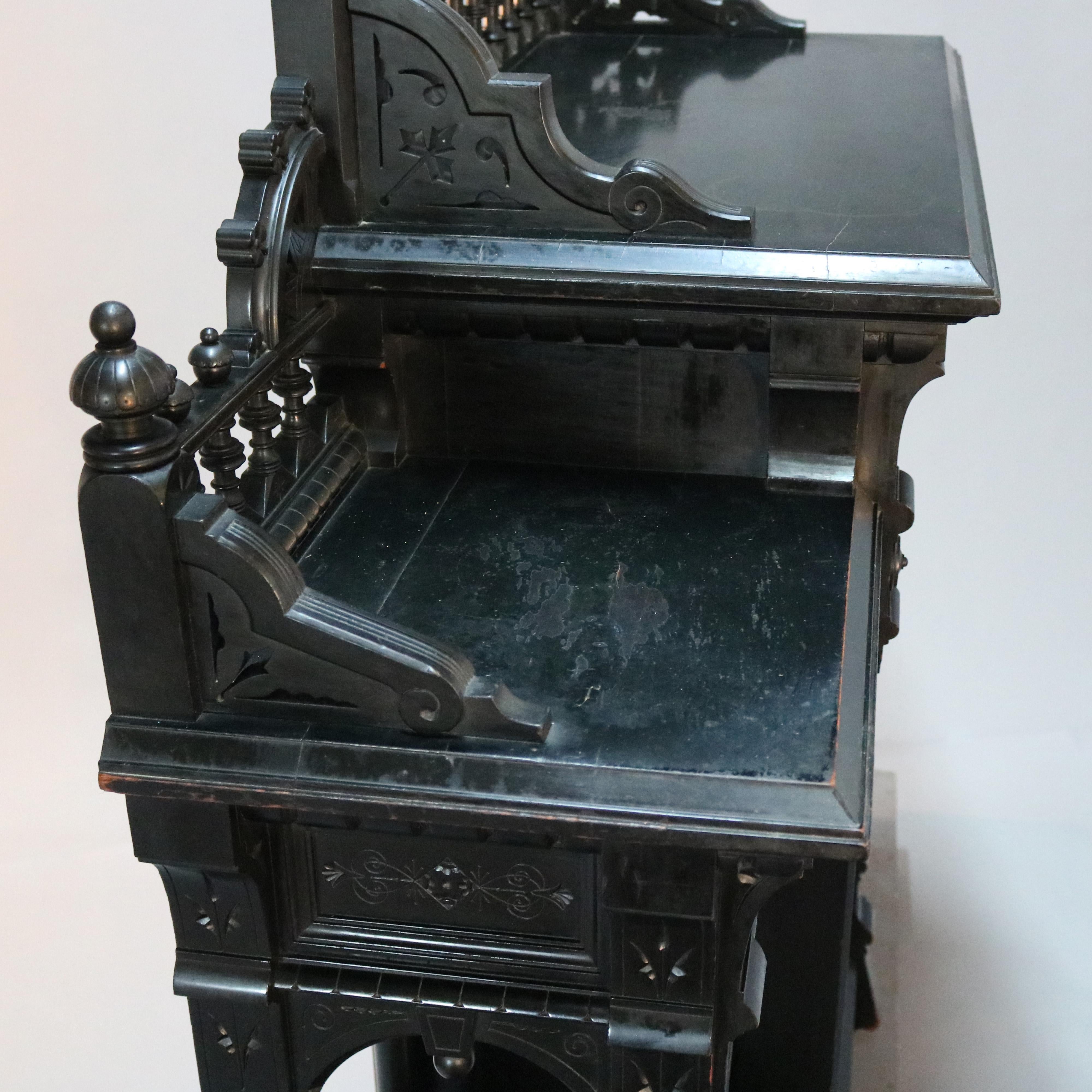 Antique Kimble & Cabus Aesthetic Movement Carved & Ebonized Cabinet, Herons 1870 2