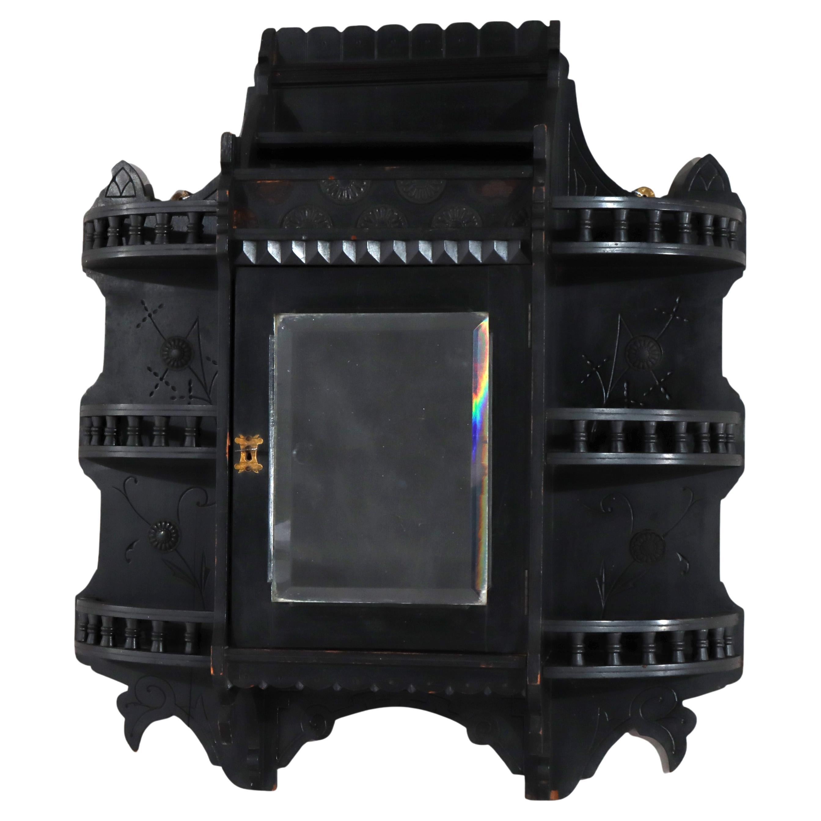 Cabinet mural ancien Kimble & Cabus attr Aesthetic Movement ébonisé c1870 en vente