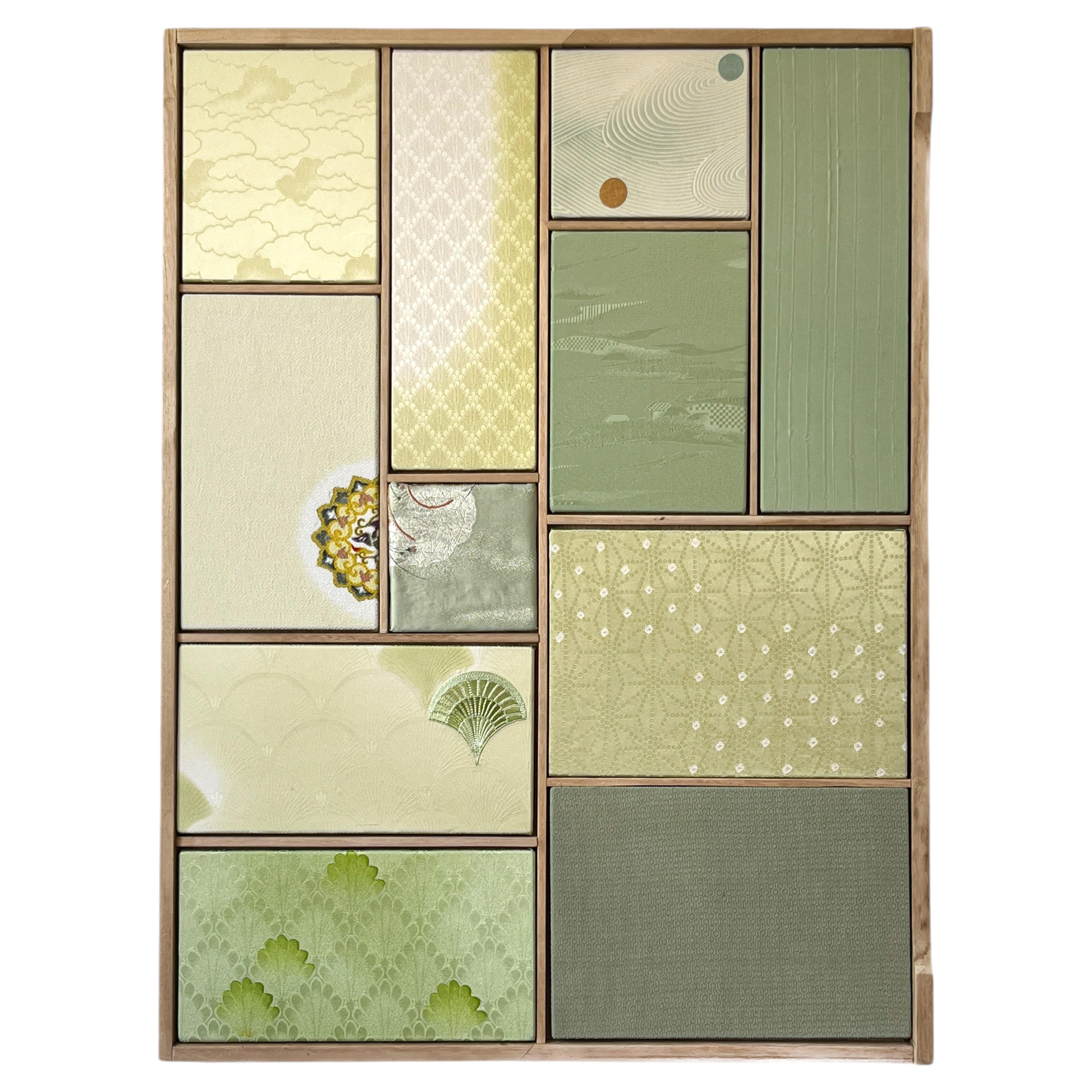Antique kimono textile art " Kobachi ~ Green Collection ~" by ikasu Japan
