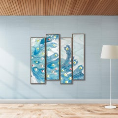 Antique kimono textile art " Peacock Feathers ~ Royalty ~" by ikasu Blue Japan