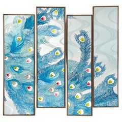 Antique kimono textile art " Peacock Feathers ~Royalty~ " by ikasu Blue , Japan