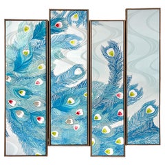 Arte textil kimono antiguo " Plumas de pavo real ~Royalty~ " de ikasu Blue , Japón