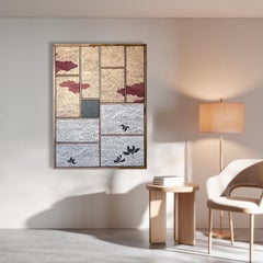 Antique kimono textile art " Waves and clouds ~Eternity~ " by ikasu Beige, Japan