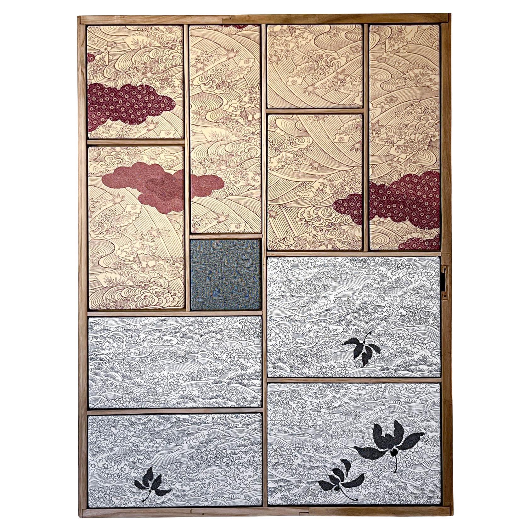Arte antica del tessuto kimono "Onde e nuvole ~Eternità~ " di ikasu Beige, Giappone