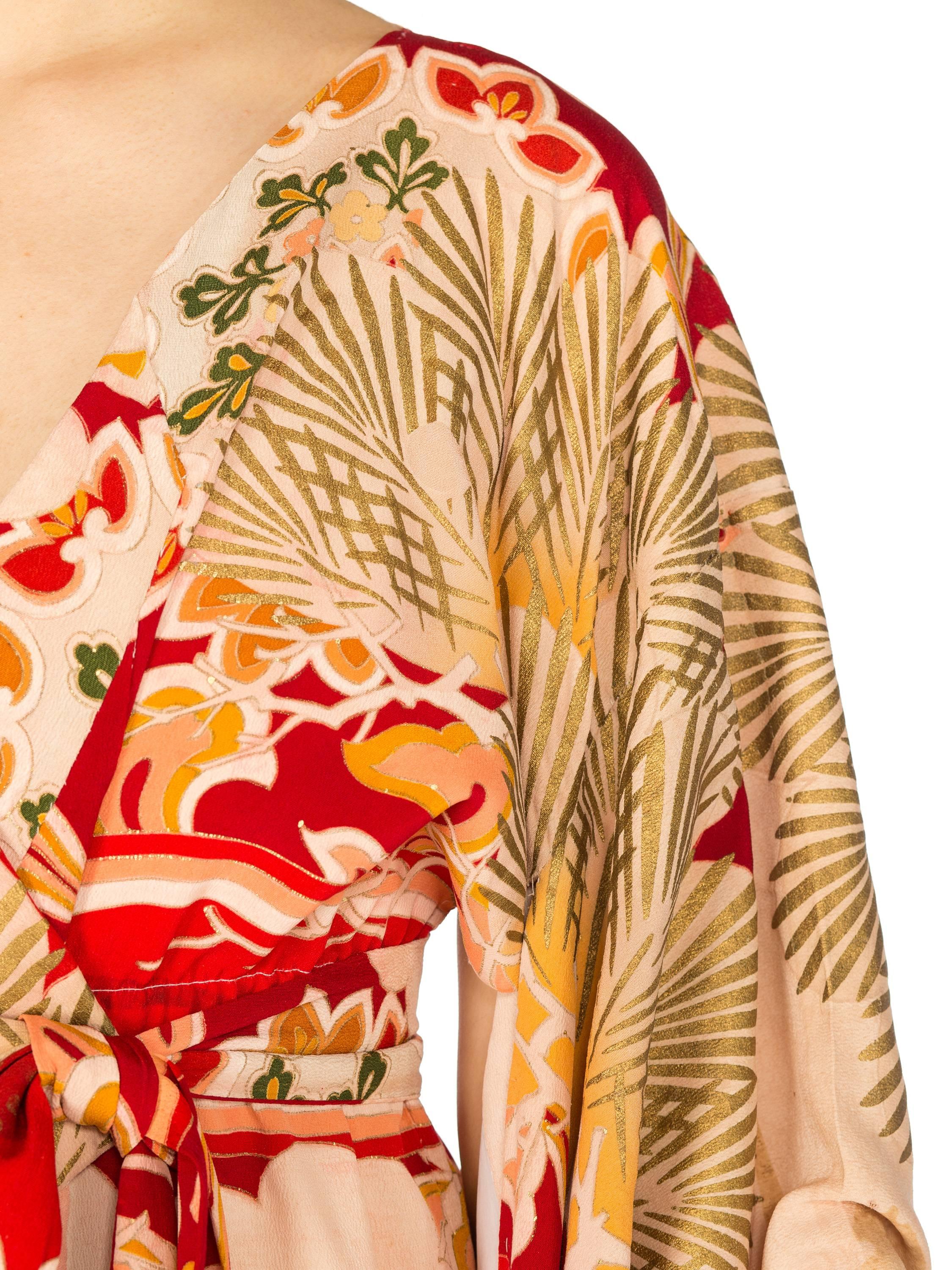 MORPHEW COLLECTION Hand Painted Silk Wrap Kimono Dress Made From An Antique 192 3