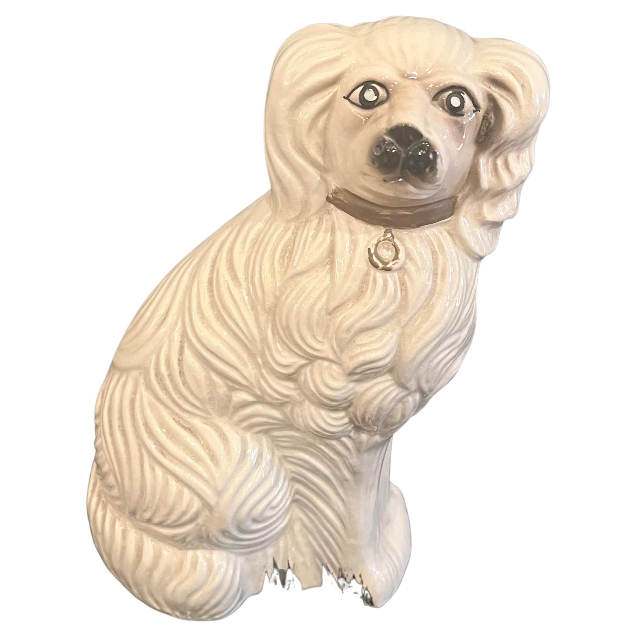Japanese Antique King Charles  Salt Glaze Staffordshire Spaniel Mantle Dog Sculpture For Sale