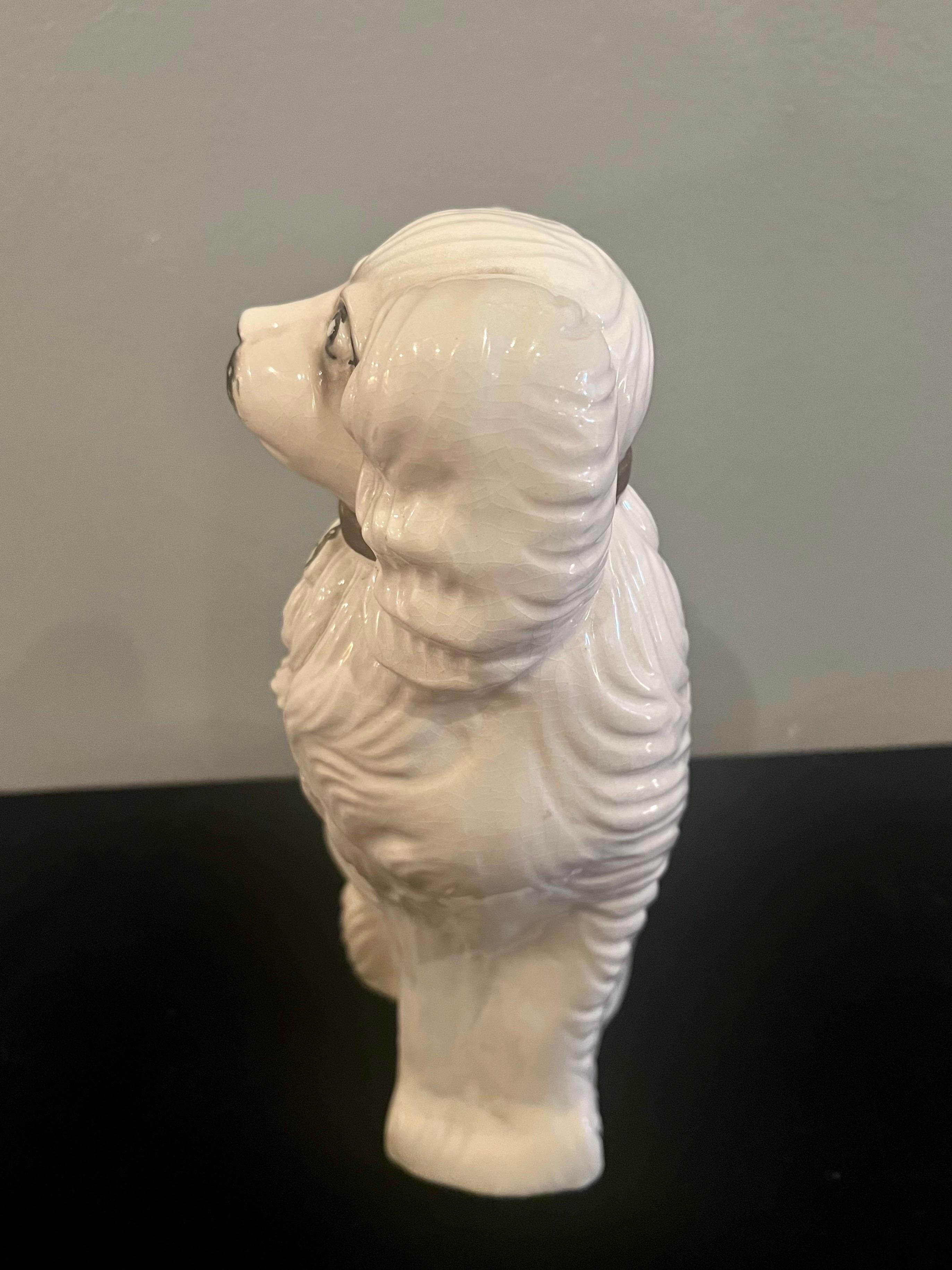 Antique King Charles  Salt Glaze Staffordshire Spaniel Mantle Dog Sculpture In Excellent Condition For Sale In San Diego, CA