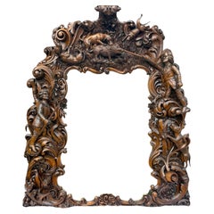 Antique Mirror del Re di Baviera, grande specchio da parete intagliato in Oak Lodge Overmantel