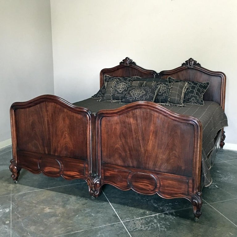 Antique King Size French Louis Philippe Period Mahogany King Bed, circa
