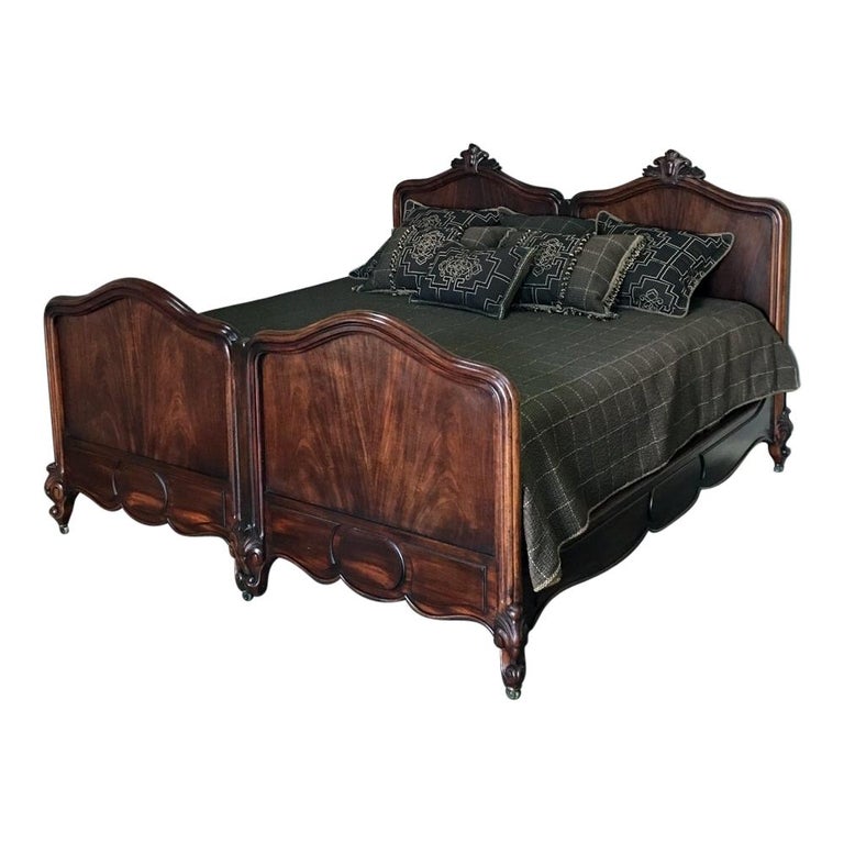 Antique King Size French Louis Philippe Period Mahogany King Bed, circa