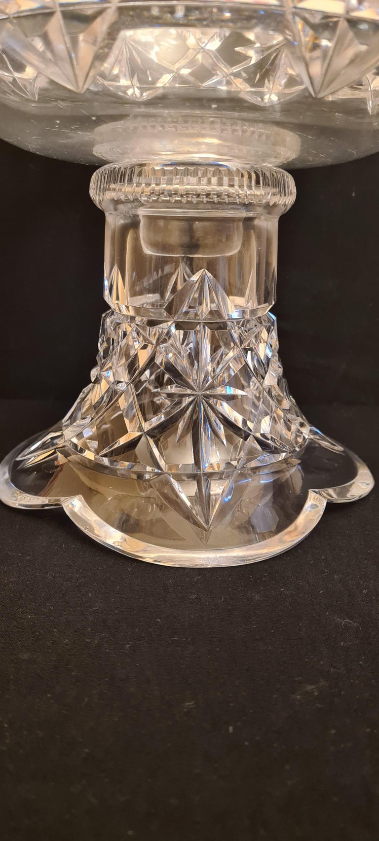 Antique large Kings Pattern Cut Crystal Punch Bowl by Hawkes For Sale