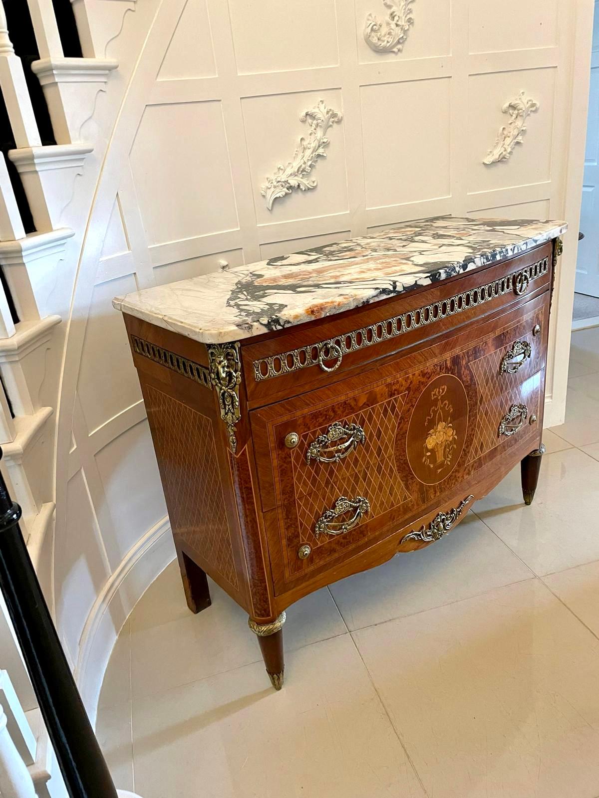 Antique Kingwood and Marquetry Inlaid Marble Top Commode/Chest of Drawers For Sale 11