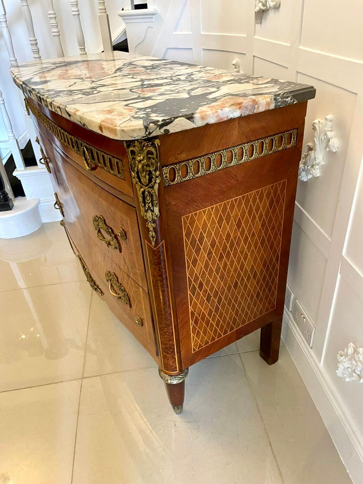 Antique Kingwood and Marquetry Inlaid Marble Top Commode/Chest of Drawers For Sale 12