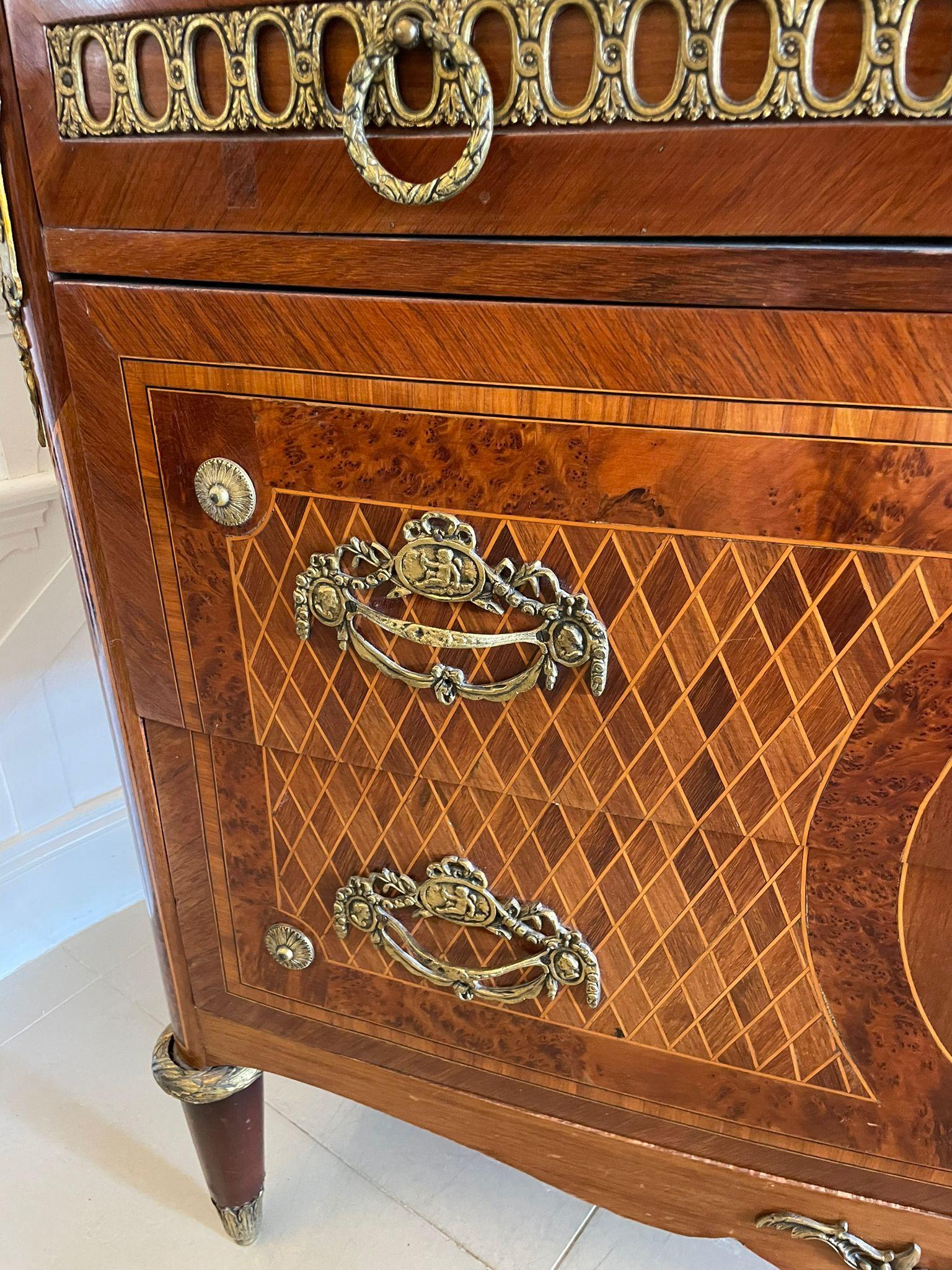 Victorian Antique Kingwood and Marquetry Inlaid Marble Top Commode/Chest of Drawers For Sale