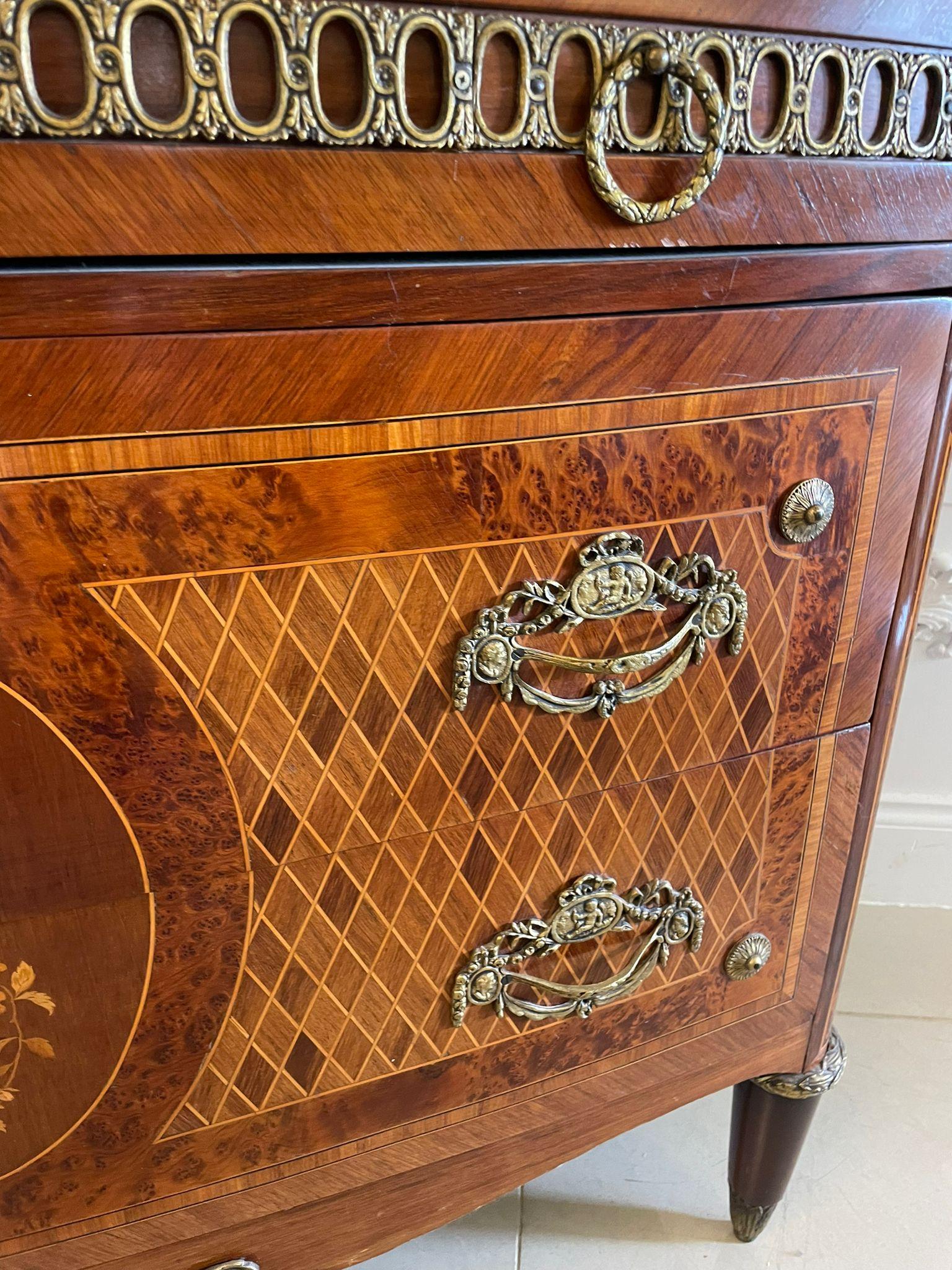 Antique Kingwood and Marquetry Inlaid Marble Top Commode/Chest of Drawers For Sale 1