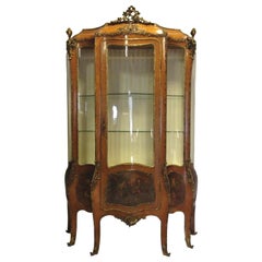 Antique French Bombe Vernis Martin Display Cabinet Vitrine