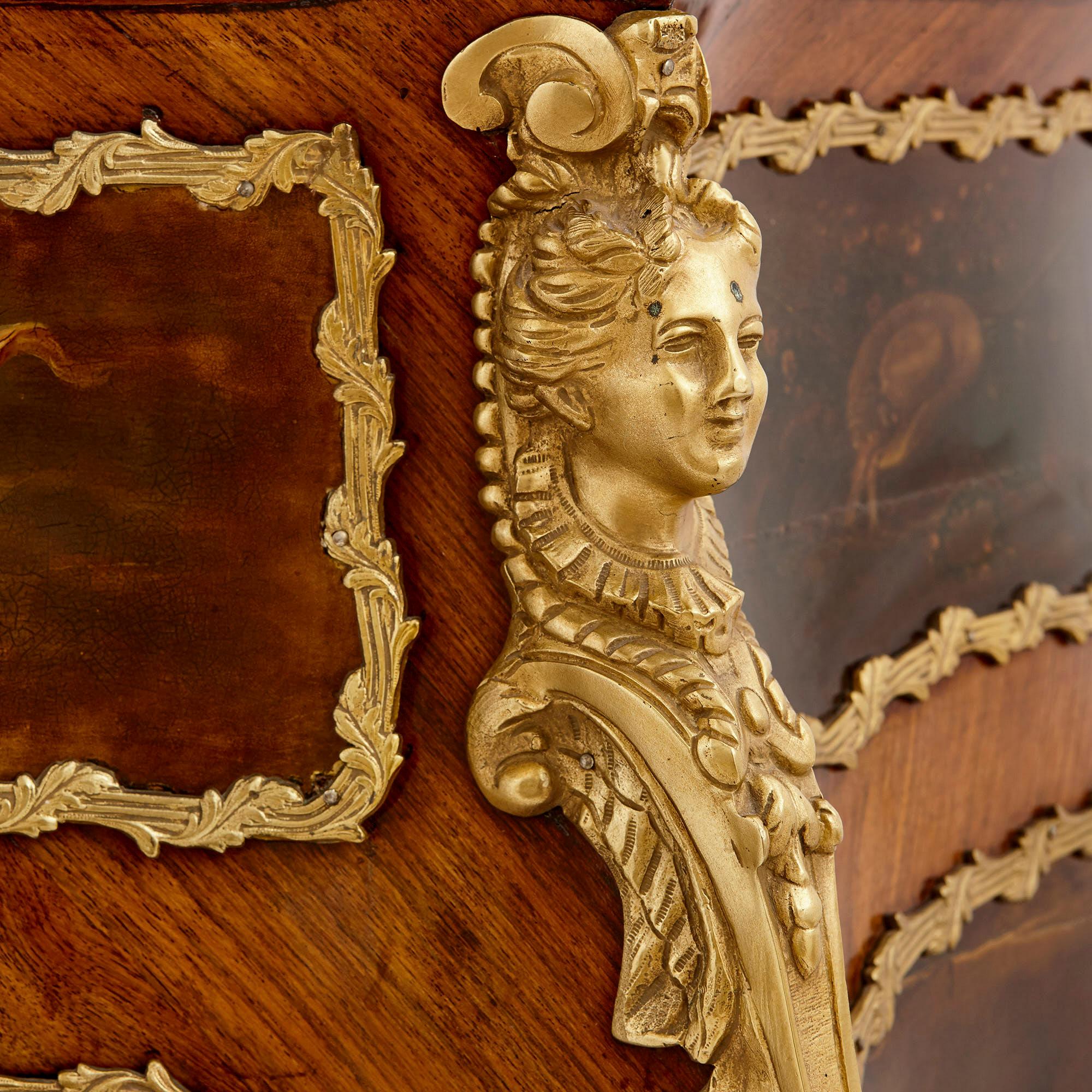 19th Century Antique Kingwood, Gilt Bronze and Vernis Martin Side Cabinet For Sale