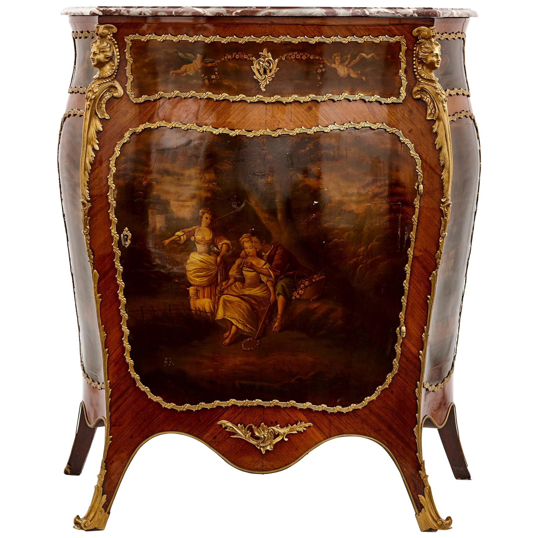 Antique Kingwood, Gilt Bronze and Vernis Martin Side Cabinet For Sale