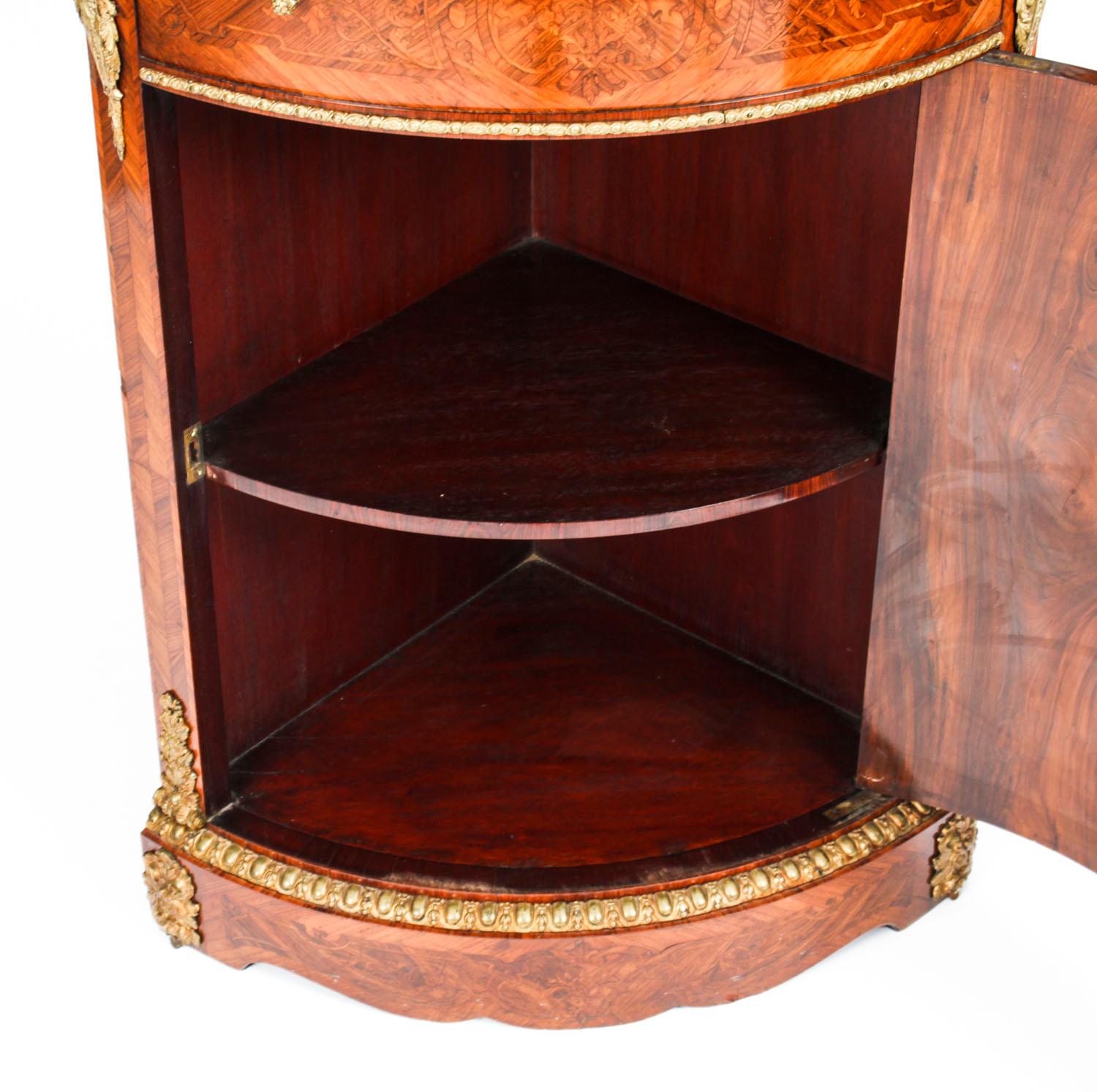 Antique Walnut  and Marquetry Low Corner Cabinet, 19th Century 7