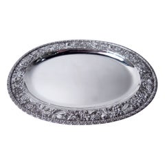 Antike Kirk Baltimore Repousse Silber Farn & Blume Servierplatte Tablett