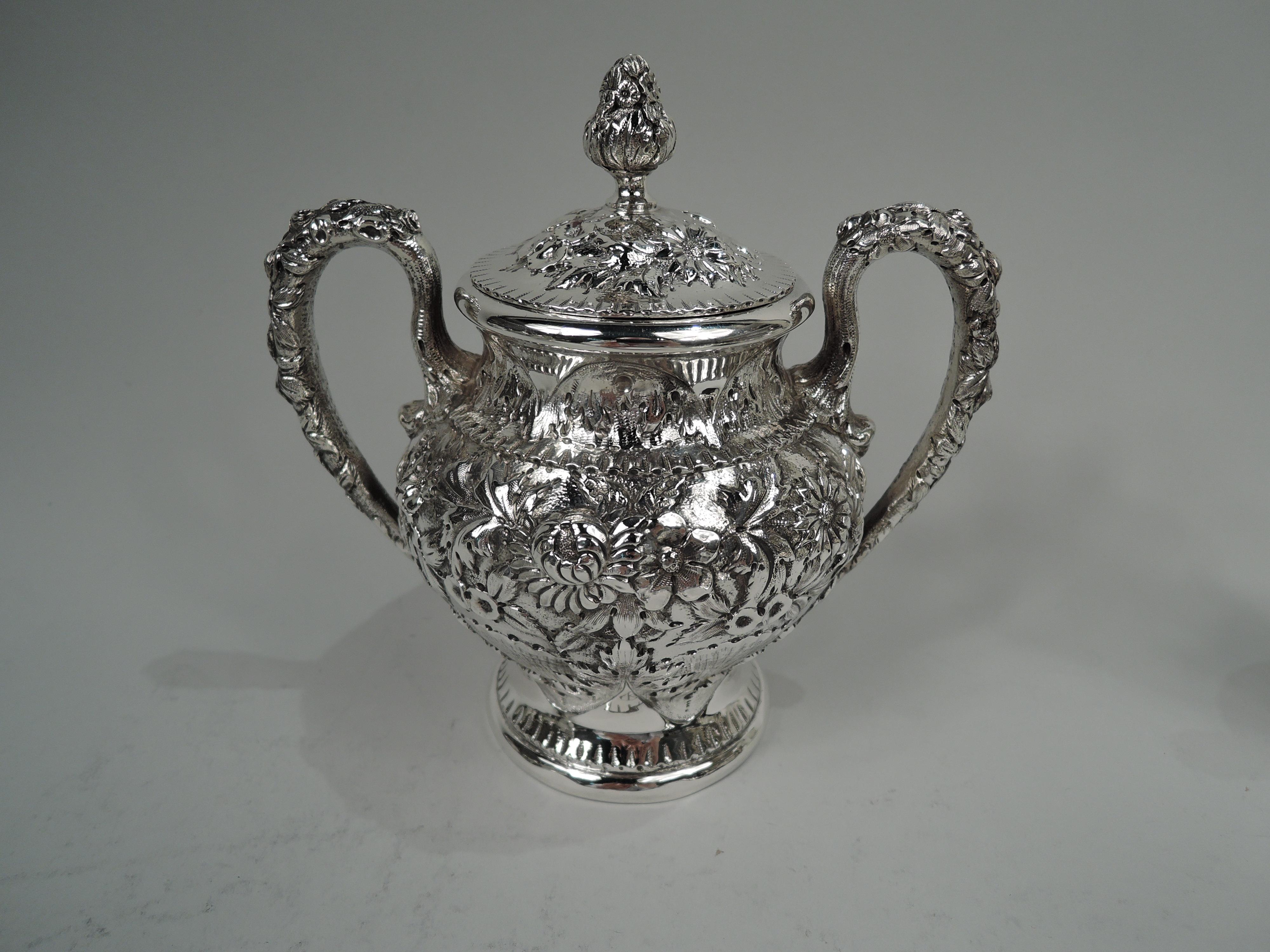 American Antique Kirk Baltimore Repousse Sterling Silver Creamer & Sugar For Sale