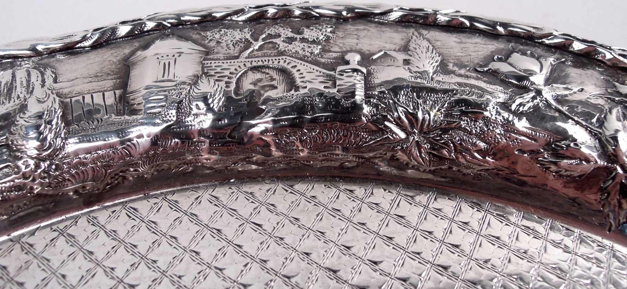 Edwardian Antique Kirk Baltimore Repousse Tower & Flower Pictorial Salver For Sale