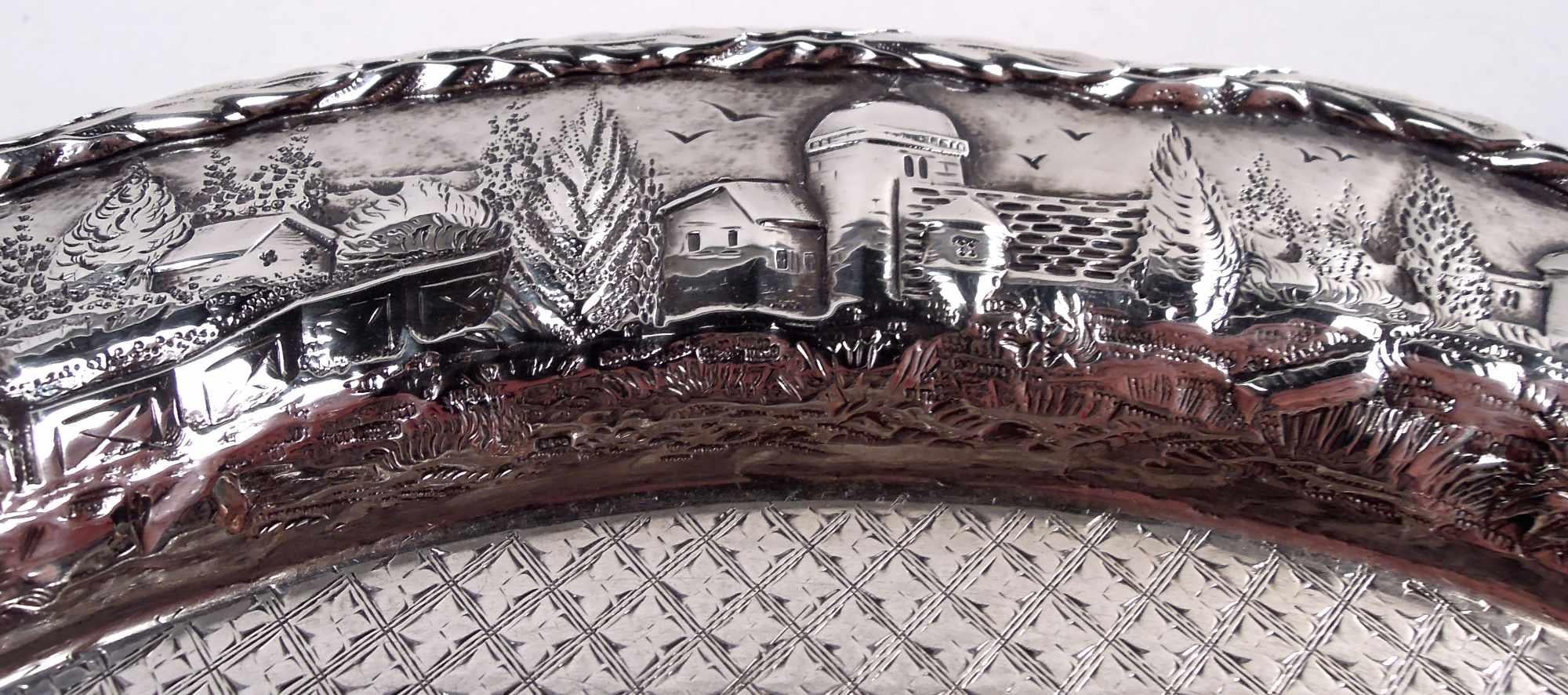 American Antique Kirk Baltimore Repousse Tower & Flower Pictorial Salver For Sale