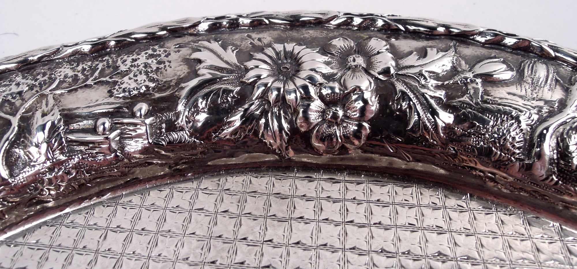 Antique Kirk Baltimore Repousse Tower & Flower Pictorial Salver In Good Condition For Sale In New York, NY