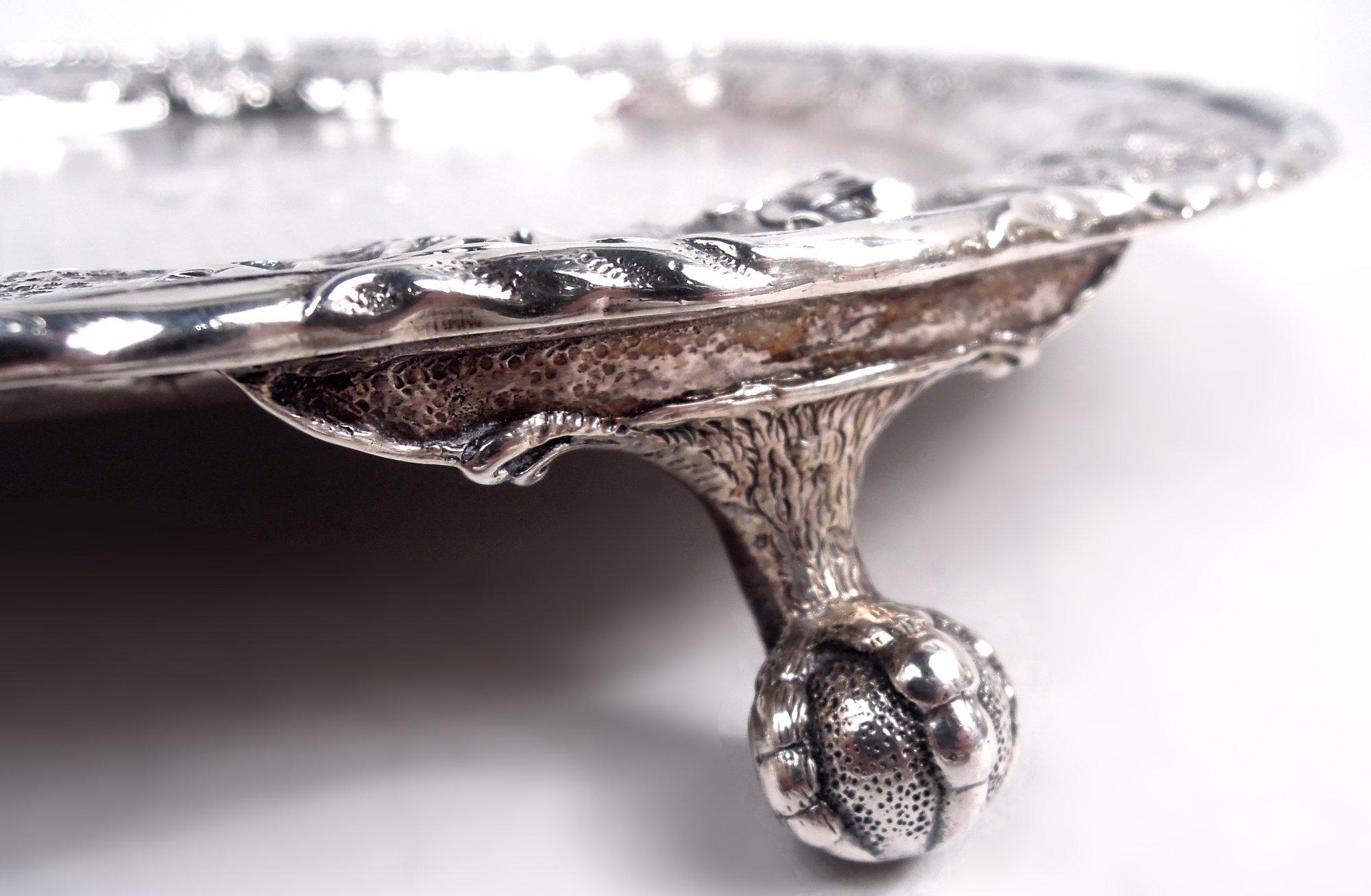 Sterling Silver Antique Kirk Baltimore Repousse Tower & Flower Pictorial Salver For Sale