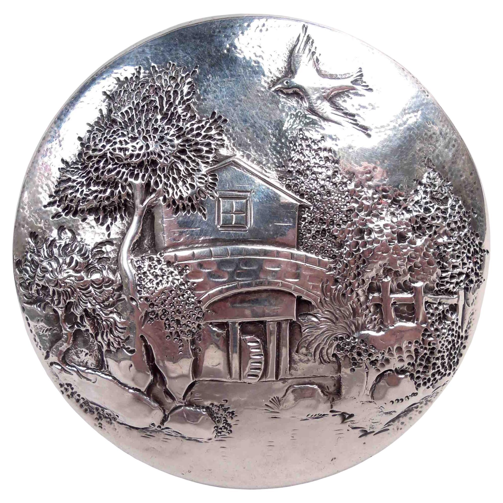Antique Kirk Baltimore Small Sterling Silver Box with Pastoral Scene For Sale
