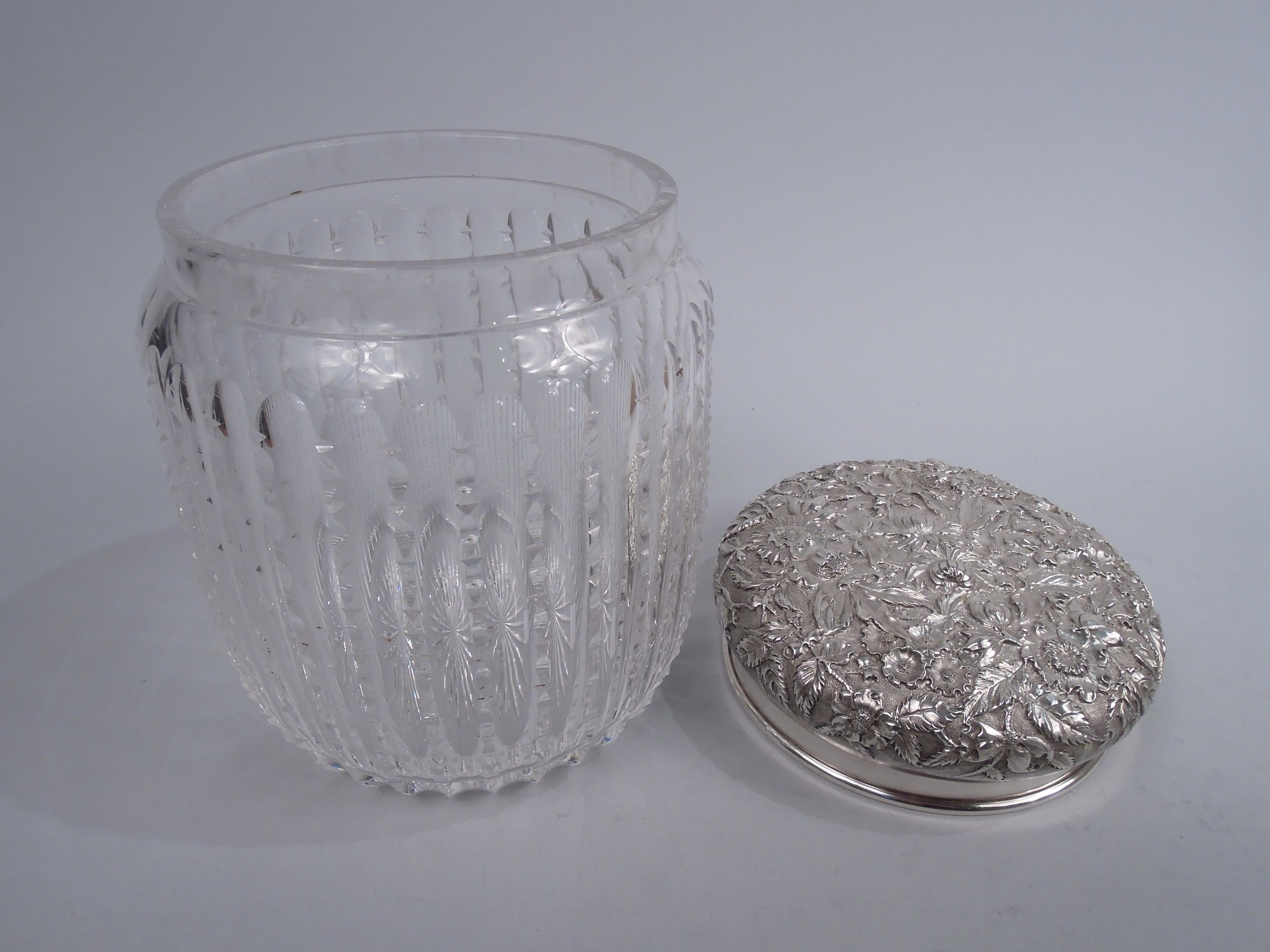Antikes Kirk Edwardian Sterling Silber & geschliffenes Glas Tabak JAR (amerikanisch) im Angebot