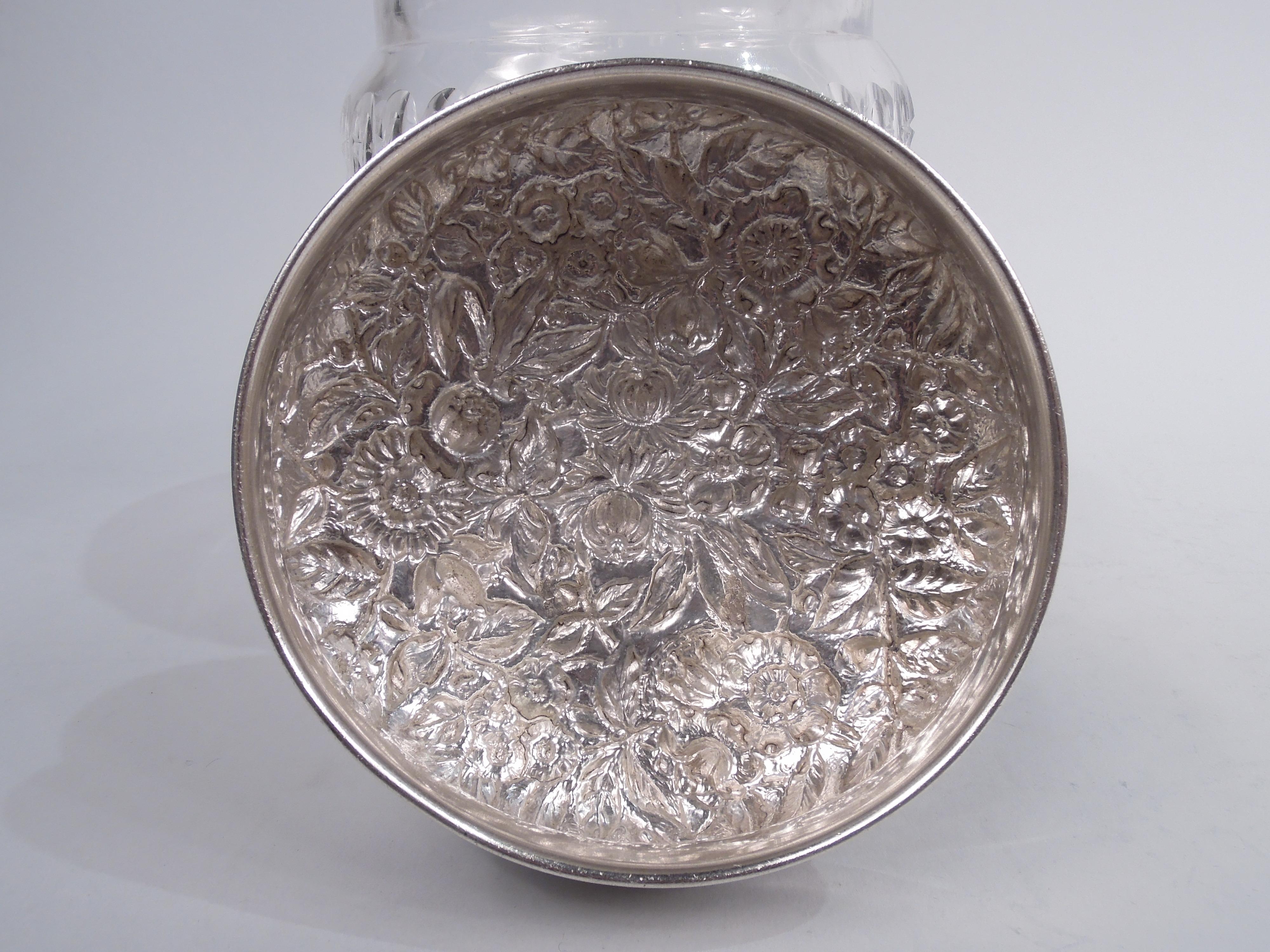 Antikes Kirk Edwardian Sterling Silber & geschliffenes Glas Tabak JAR im Zustand „Gut“ im Angebot in New York, NY