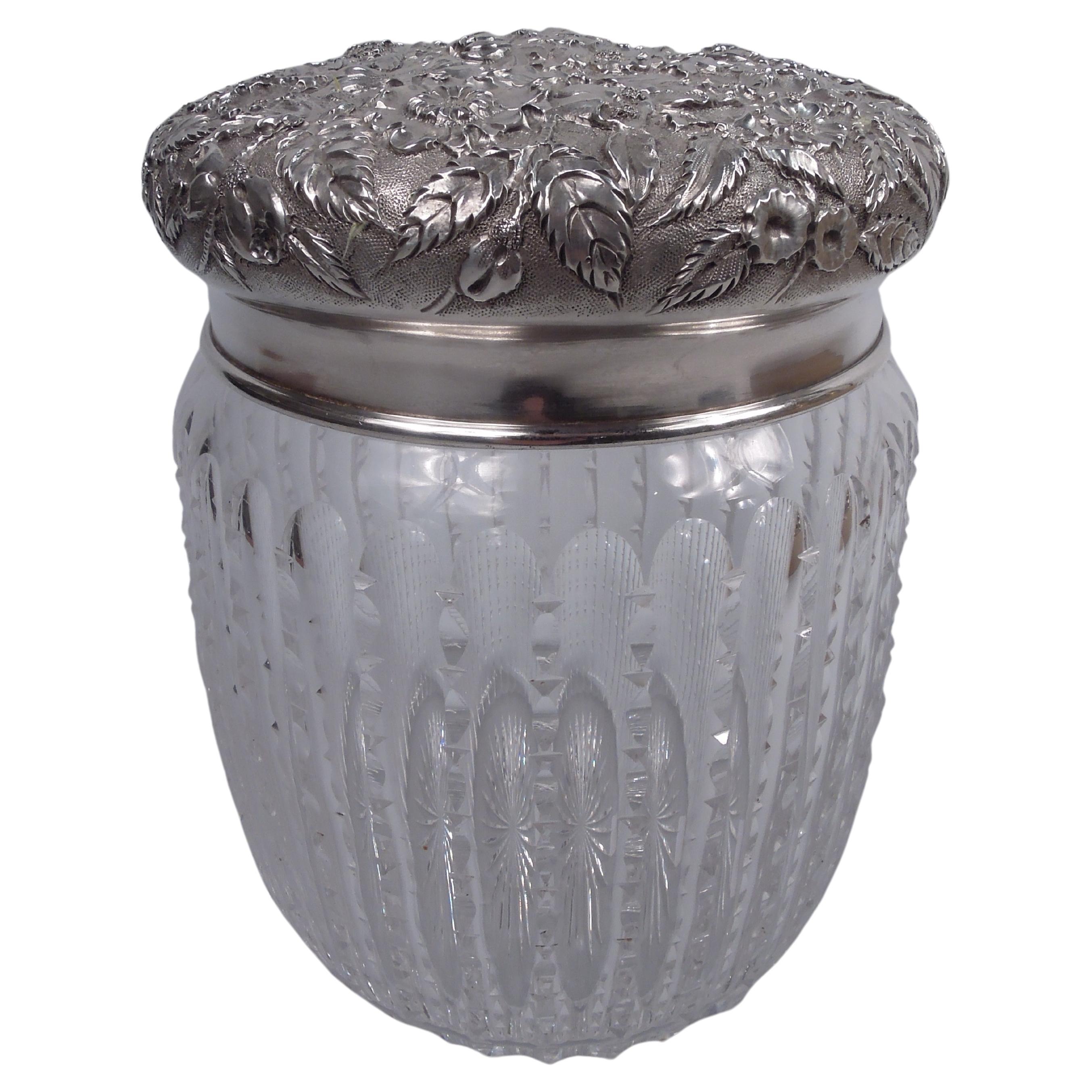 Antikes Kirk Edwardian Sterling Silber & geschliffenes Glas Tabak JAR im Angebot