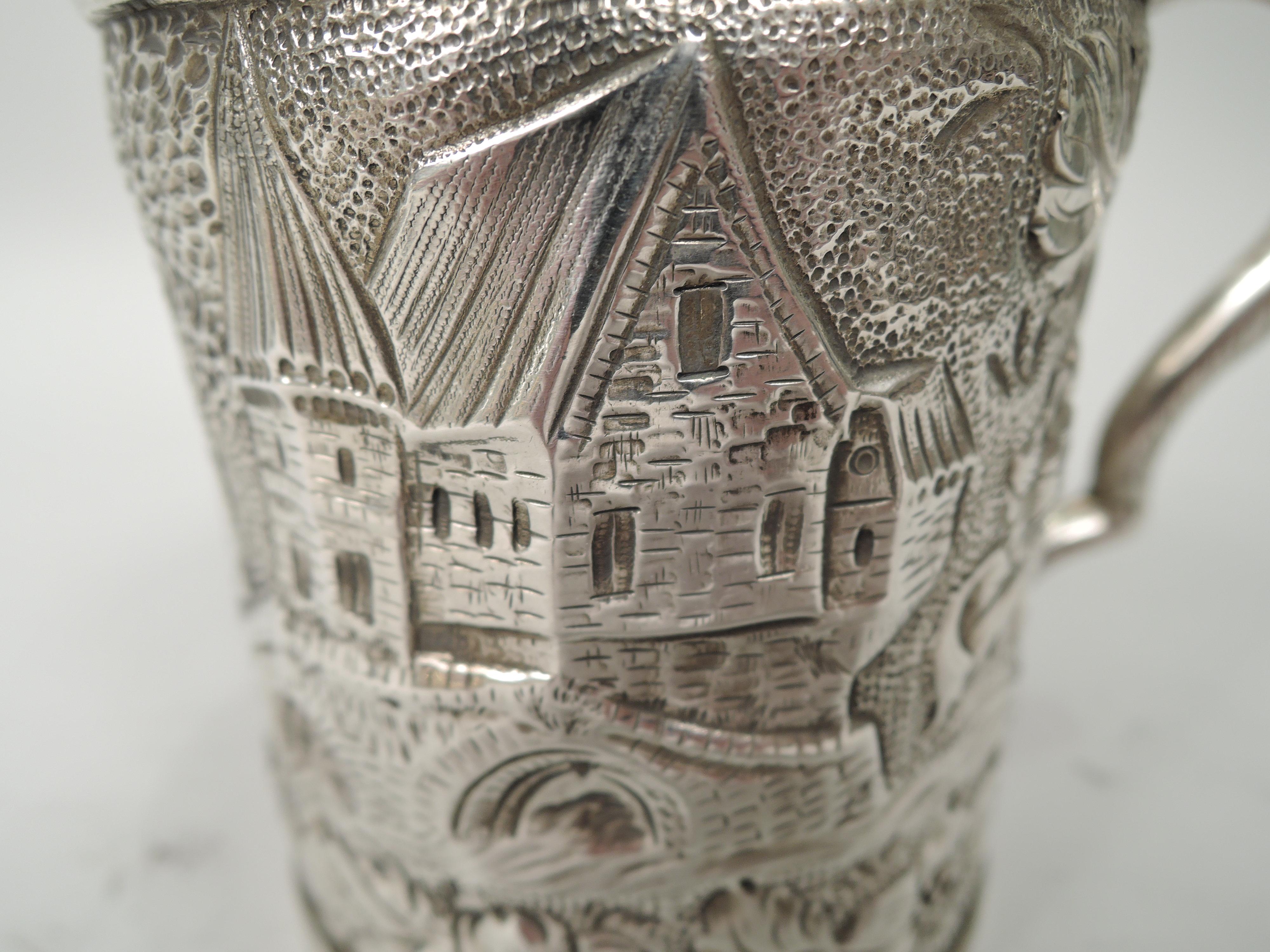 Antique Kirk Repousse Silver Flower & Tower Baby Cup In Good Condition In New York, NY