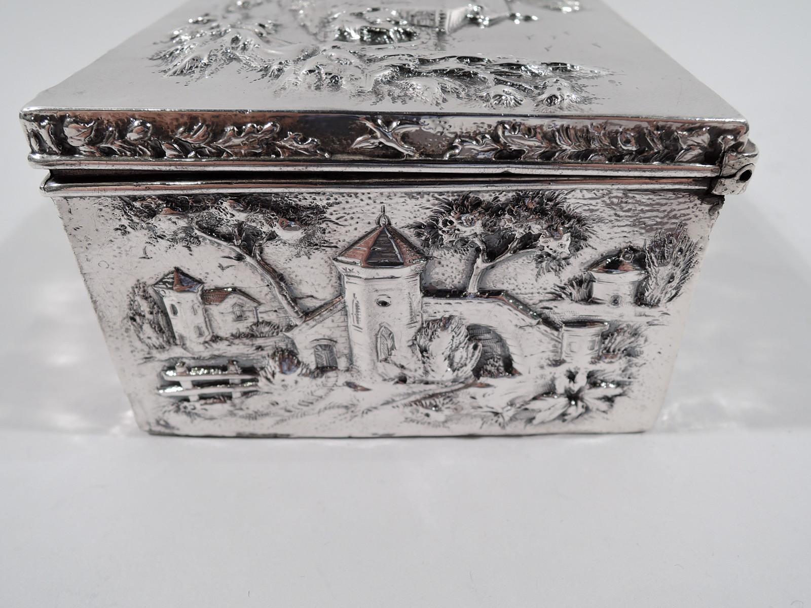 Edwardian Antique Kirk Sterling Silver Box with Picturesque Architecture