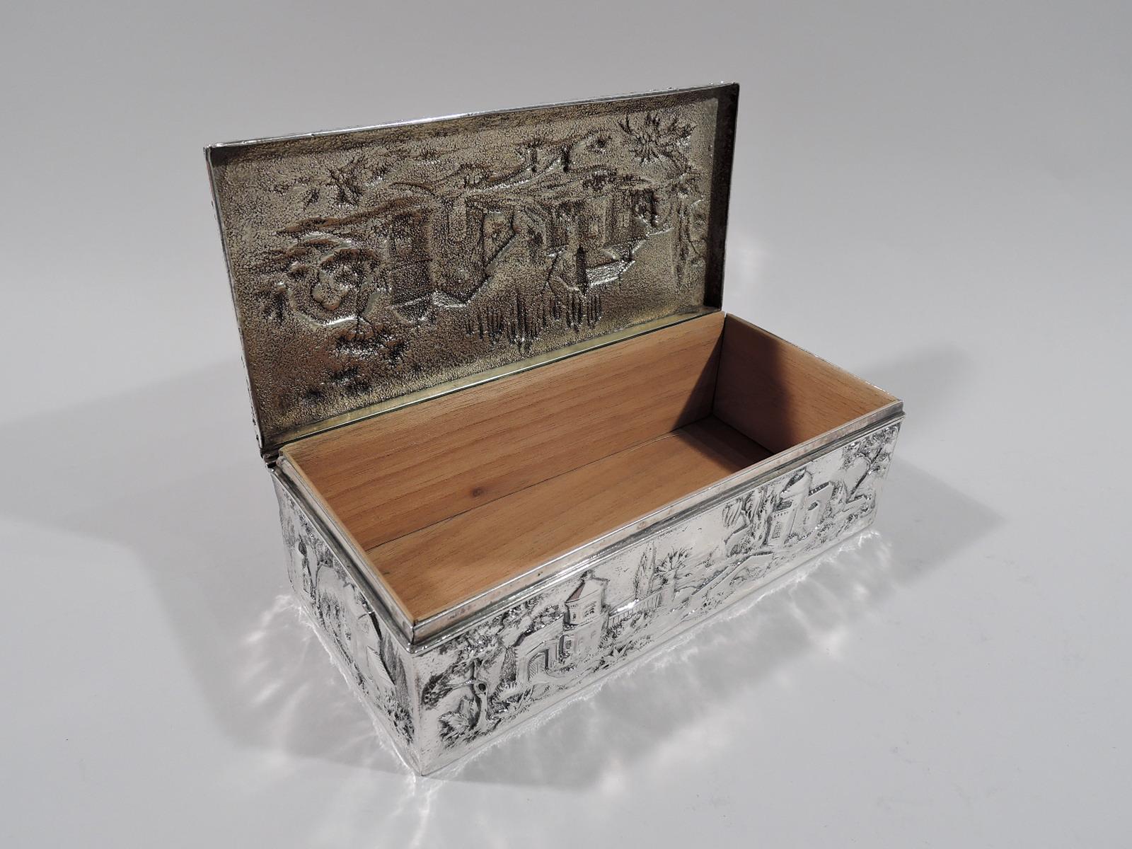 American Antique Kirk Sterling Silver Box with Picturesque Architecture