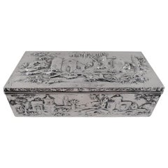 Antike Kirk Sterling Silber Box mit malerischer Architektur