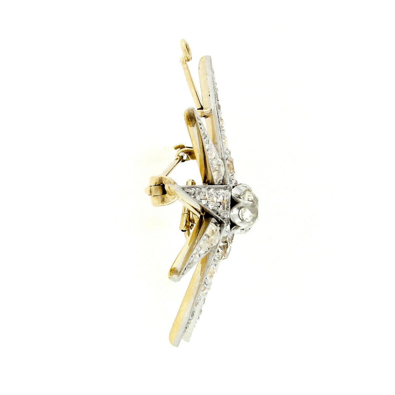 Edwardian Kirkpatrick 14 Karat Gold Platinum GIA Diamond Star Snowflake Brooch Pendant