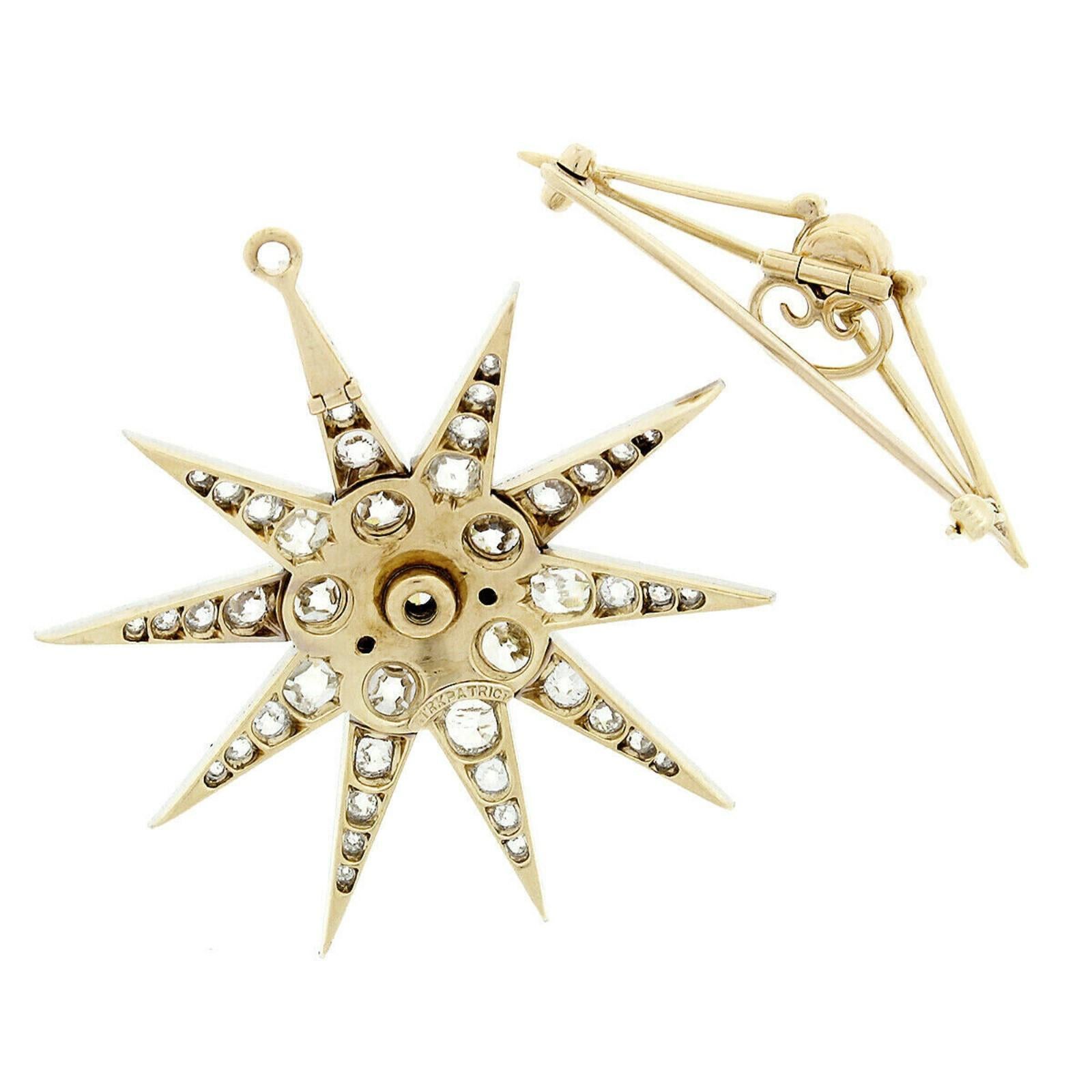 Women's or Men's Kirkpatrick 14 Karat Gold Platinum GIA Diamond Star Snowflake Brooch Pendant