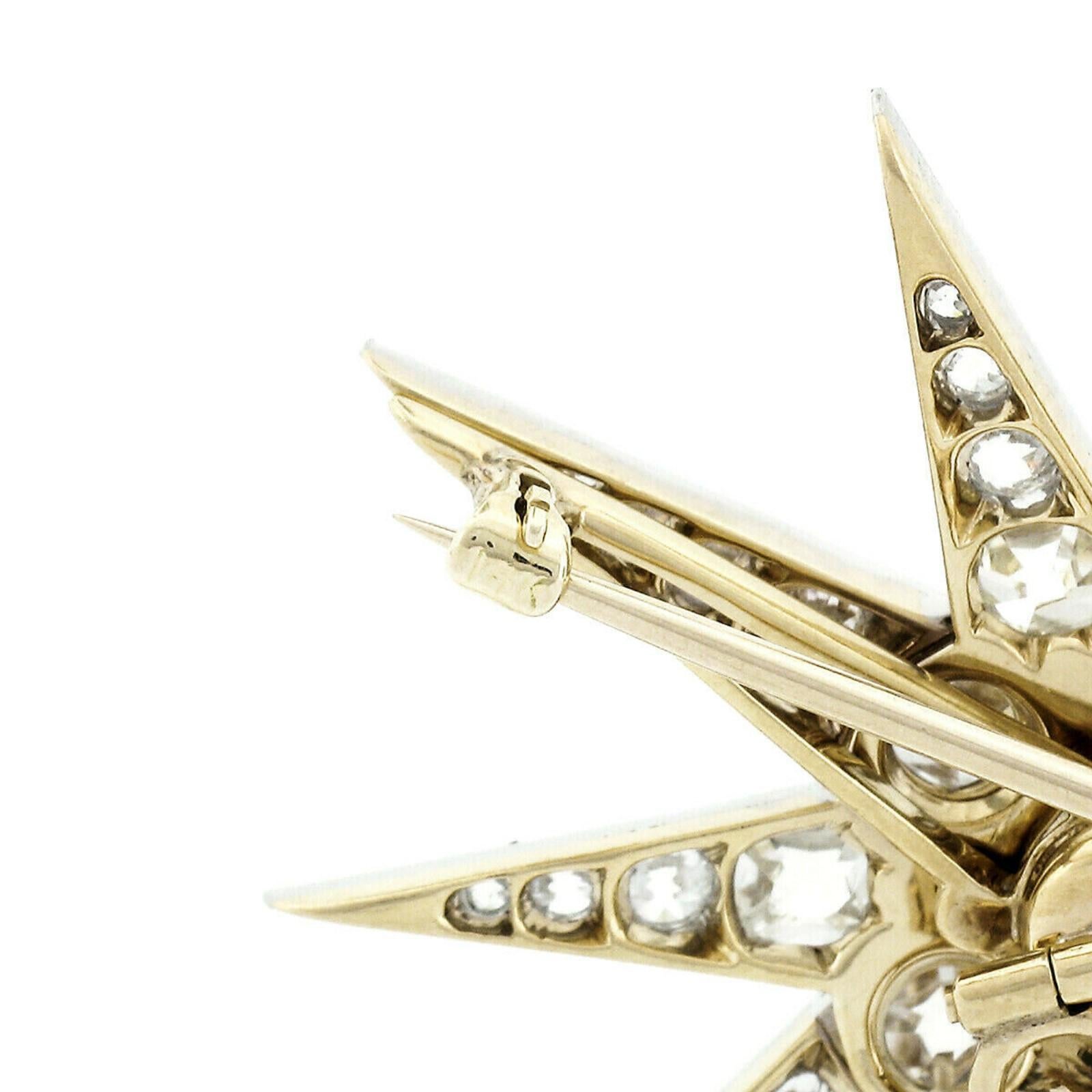 Kirkpatrick 14 Karat Gold Platinum GIA Diamond Star Snowflake Brooch Pendant 1