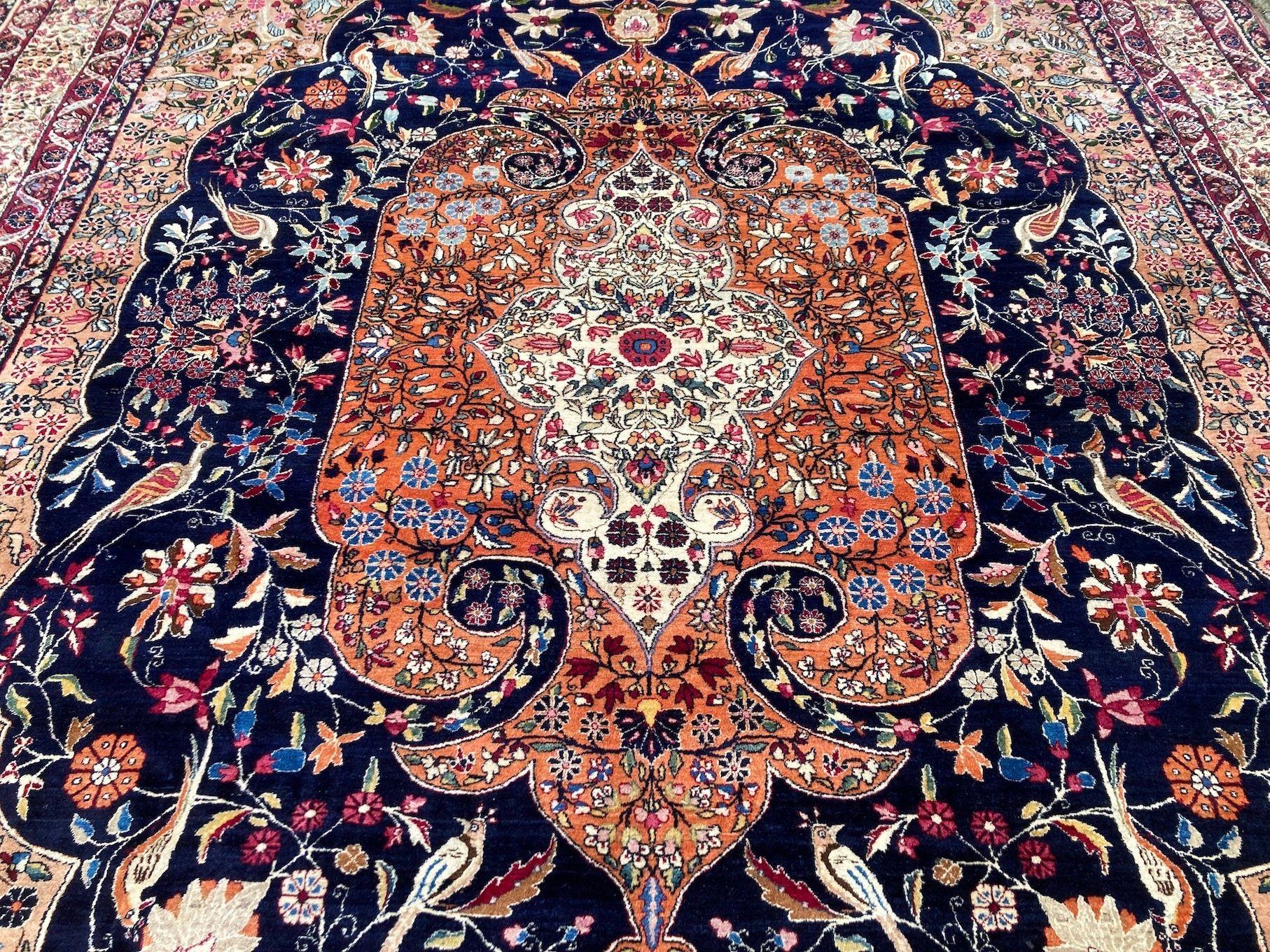 Wool Antique Kirman Lavar Carpet For Sale