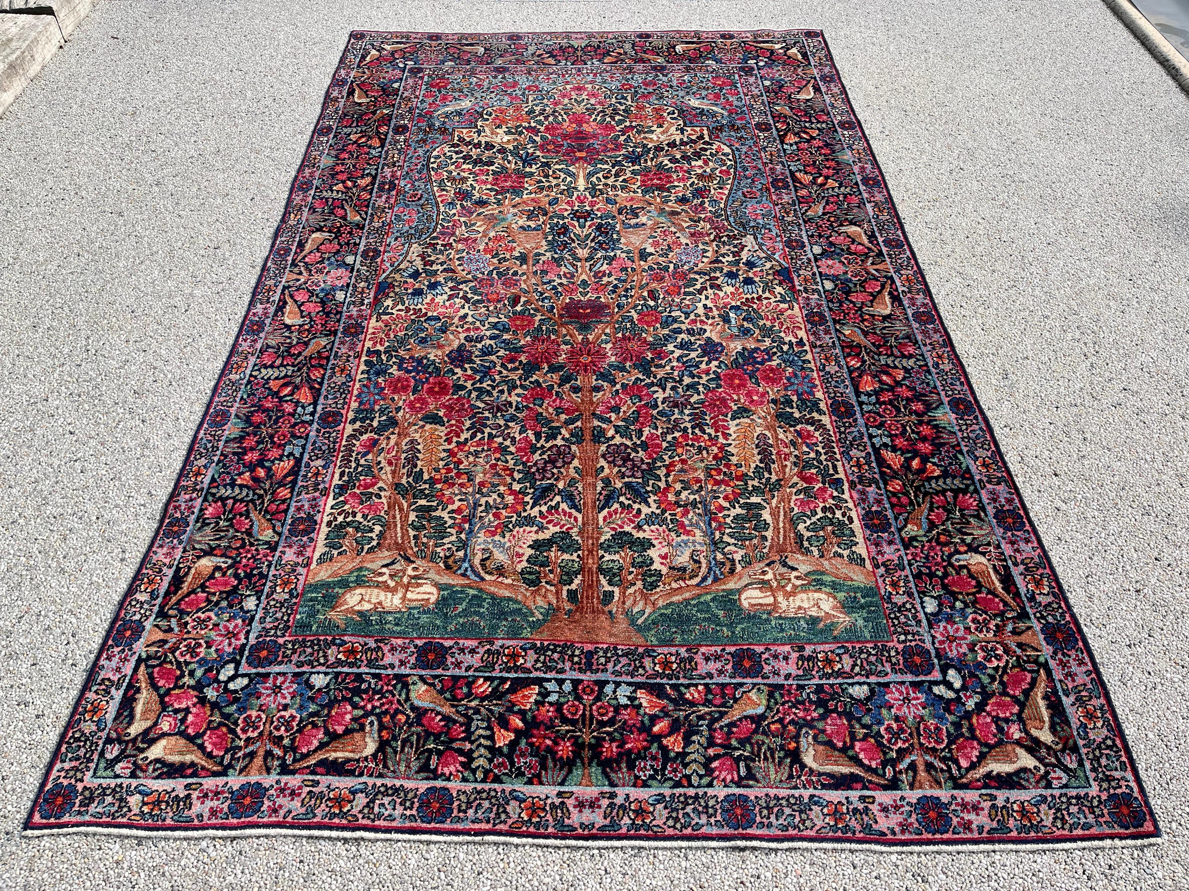 Hand-Woven Antique Kirman Laver Rug For Sale