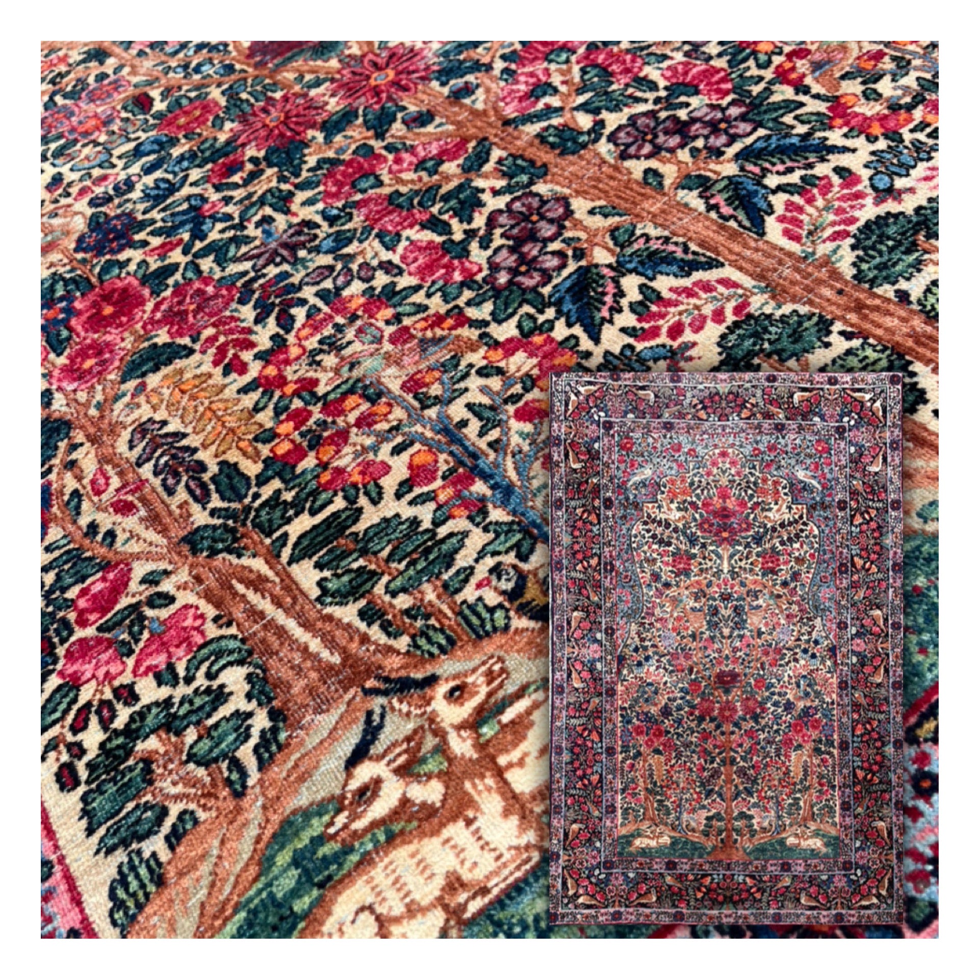 Antique Kirman Laver Rug For Sale